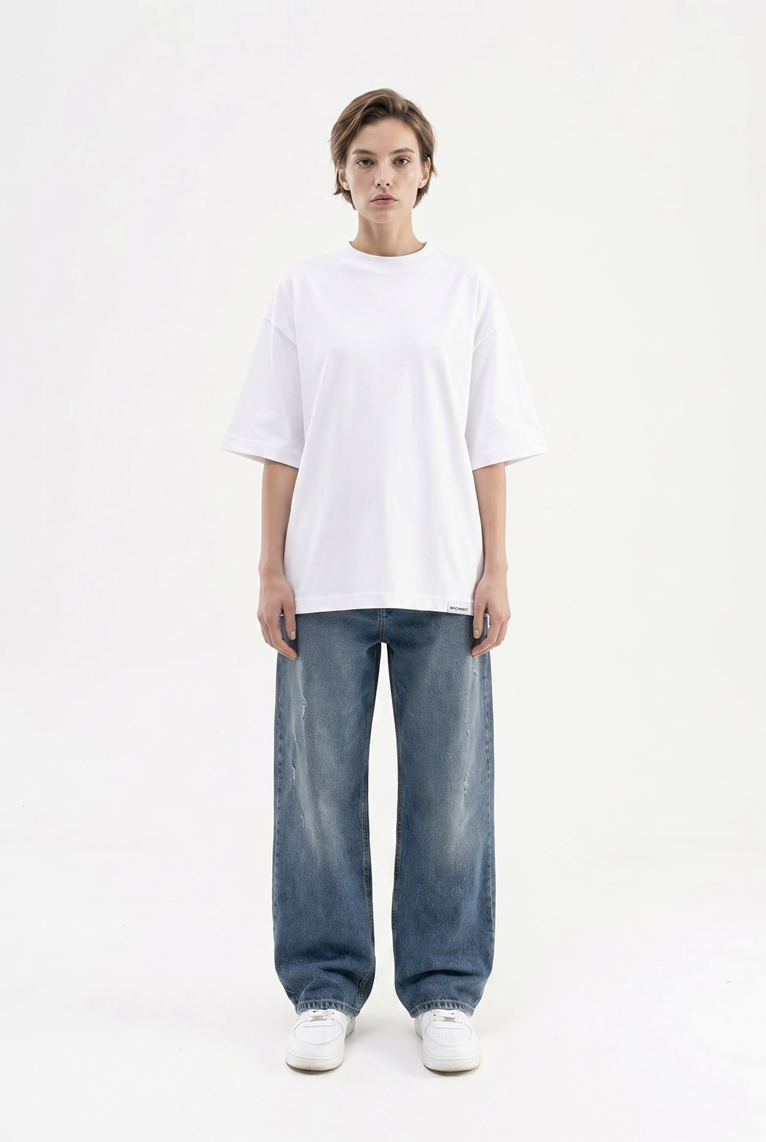 Kadın Basic Oversize Pamuklu Süprem T-Shirt Beyaz-4