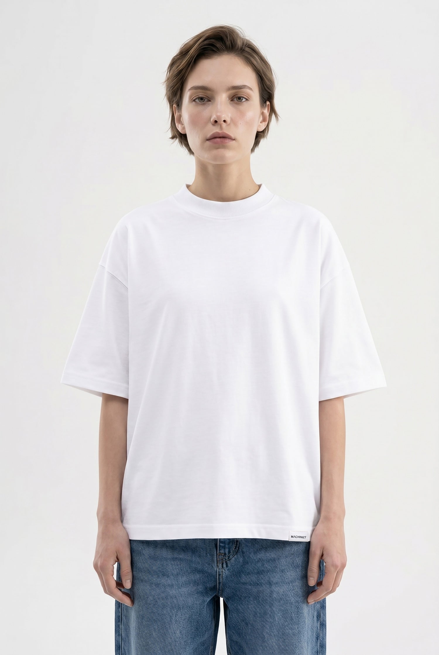 Kadın Basic Oversize Pamuklu Süprem T-Shirt Beyaz