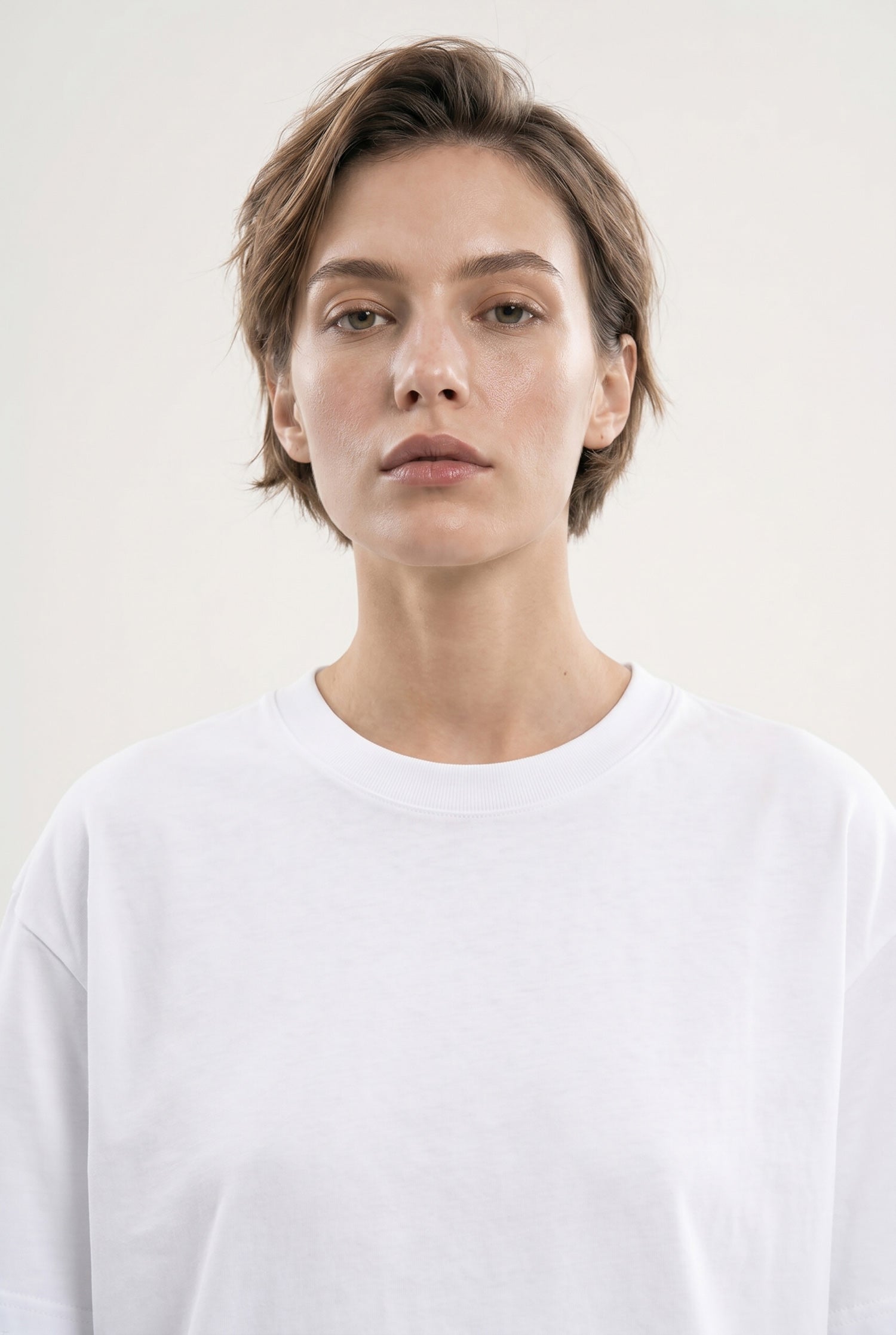 Kadın Basic Oversize Pamuklu Süprem T-Shirt Beyaz-3