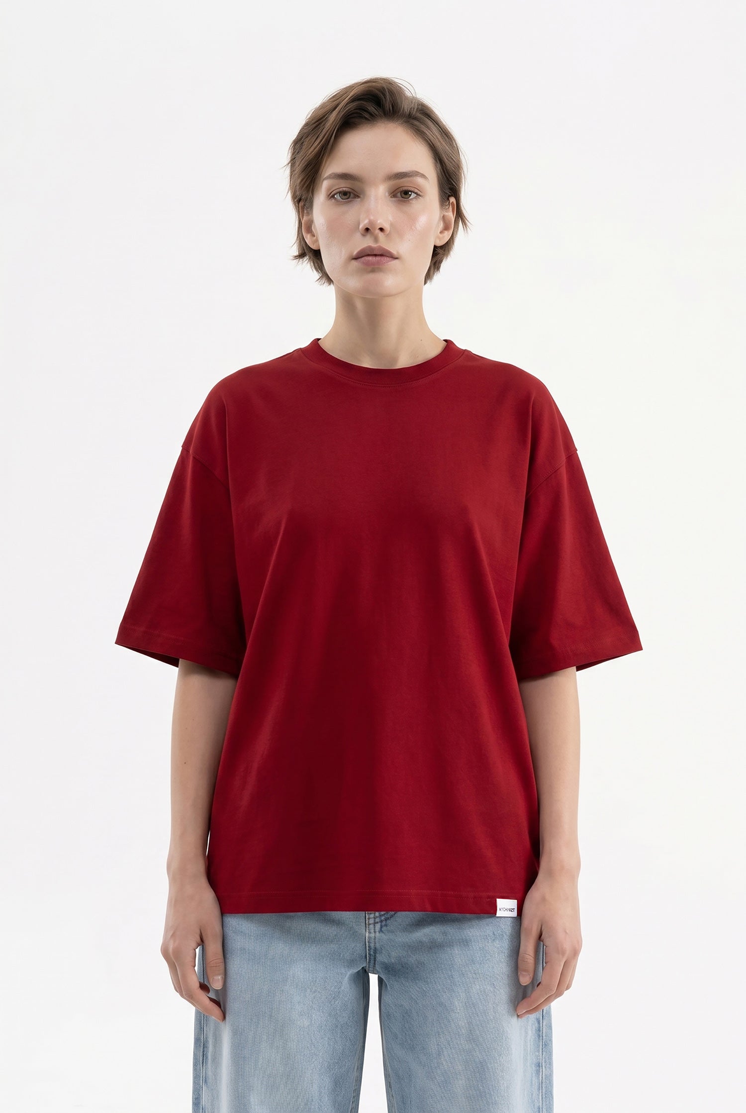 Kadın Basic Oversize Pamuklu Süprem T-Shirt Bordo