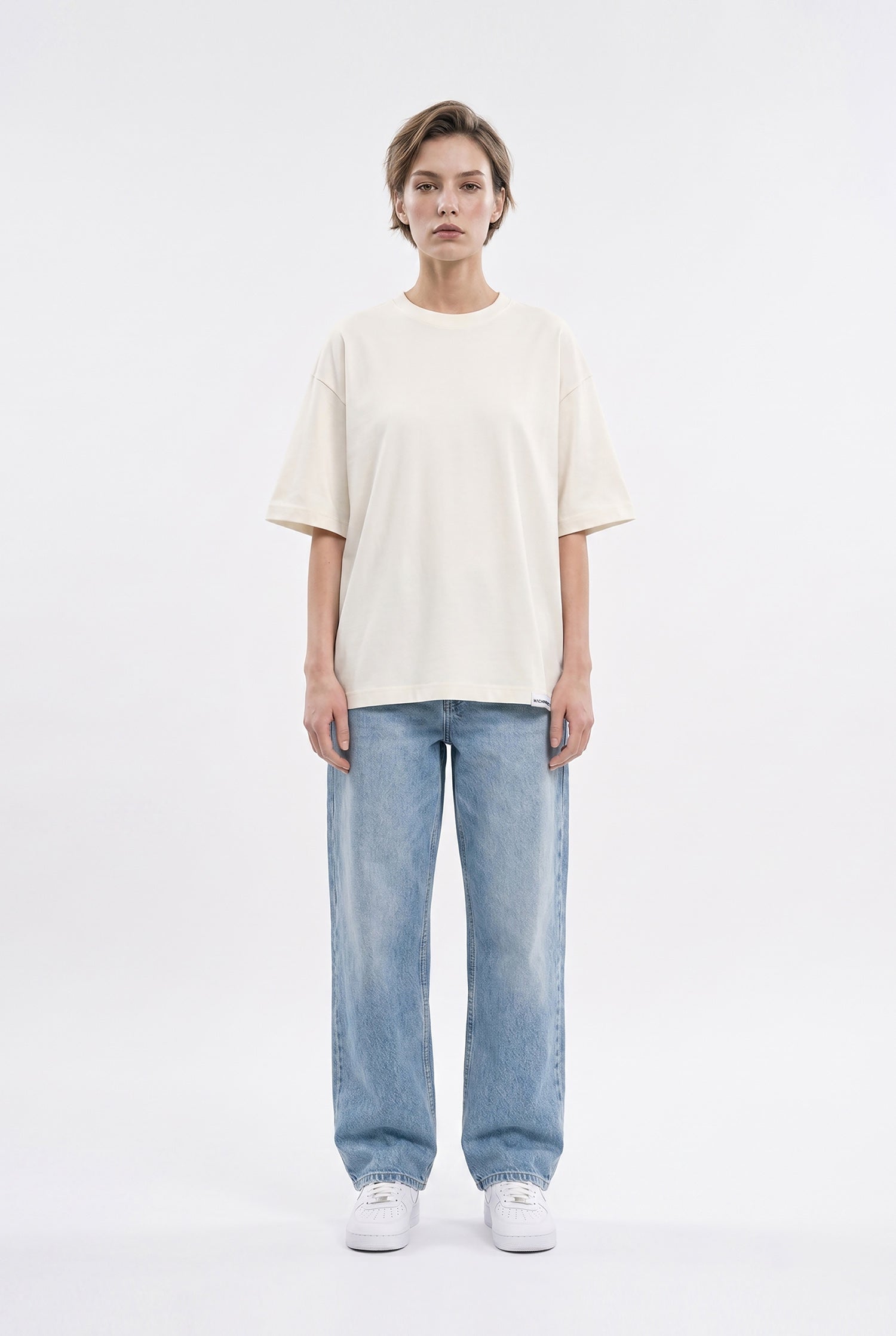 Kadın Basic Oversize Pamuklu Süprem T-Shirt Boyama Gri-4