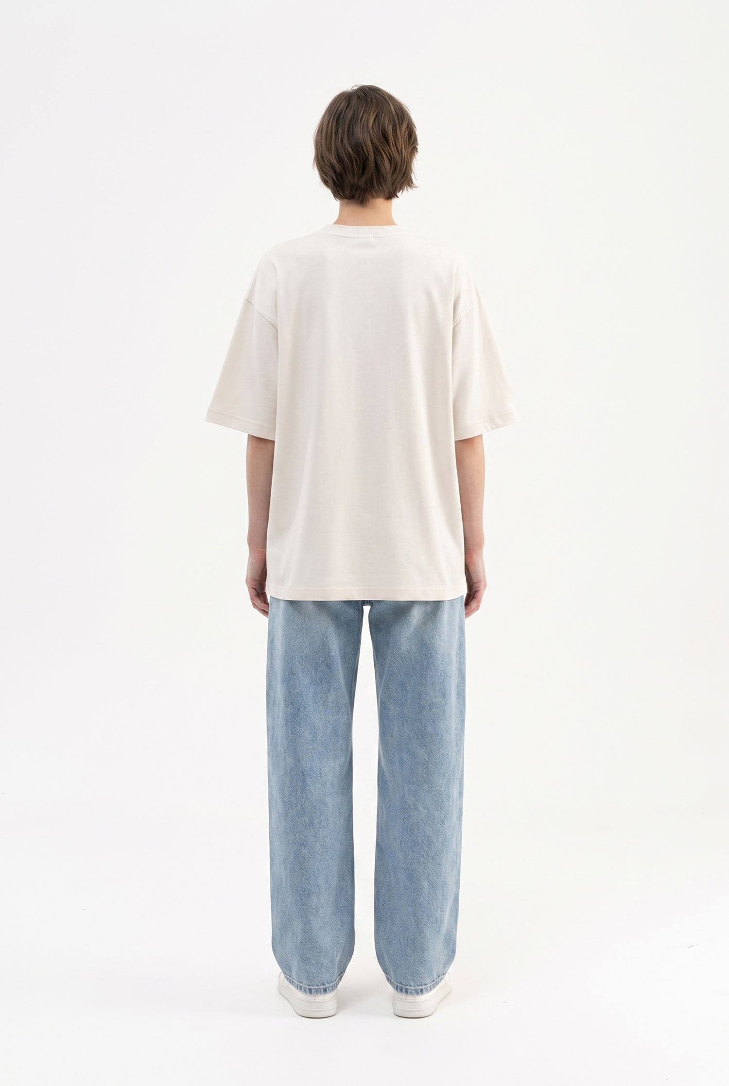 Kadın Basic Oversize Pamuklu Süprem T-Shirt Boyama Gri-5