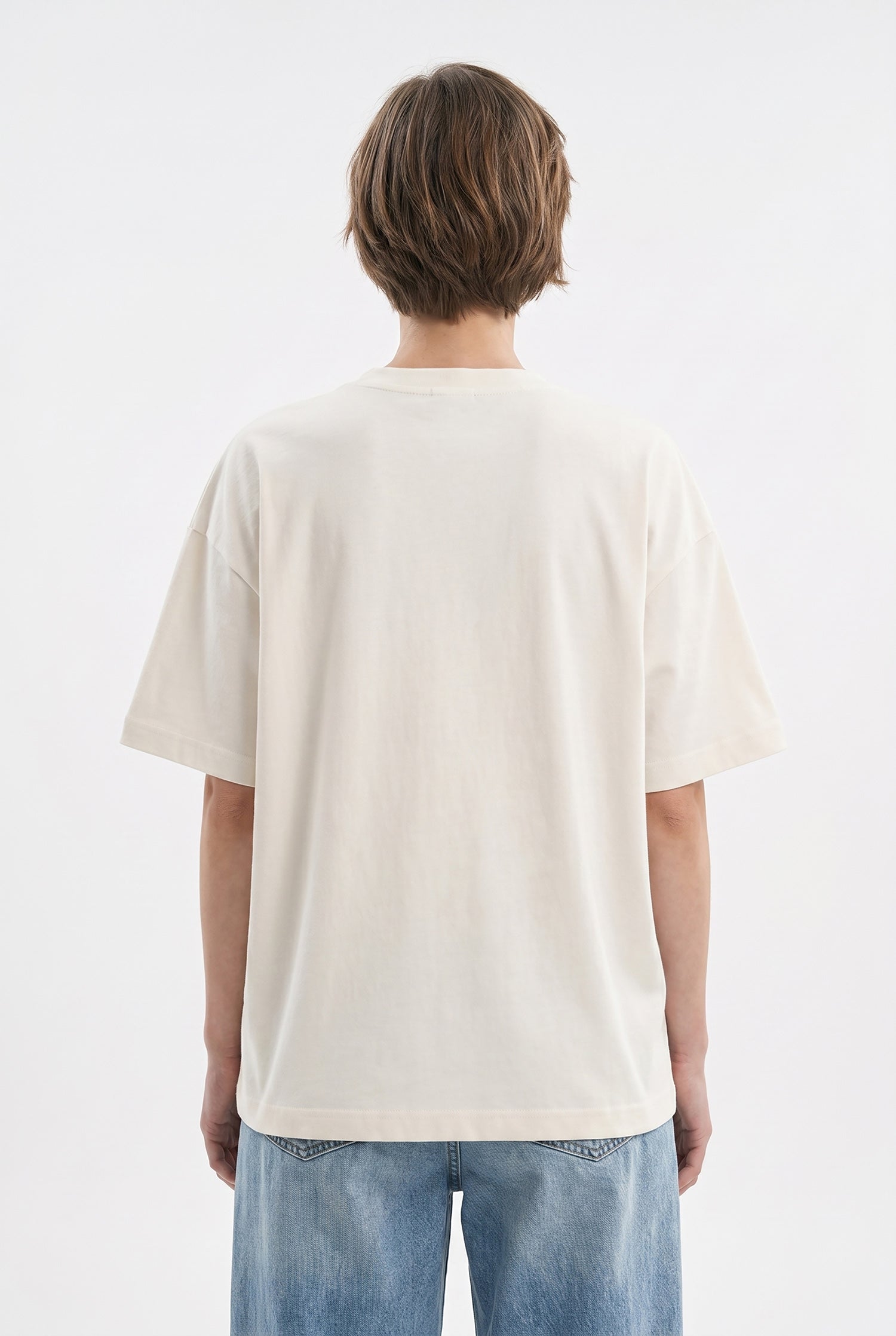 Kadın Basic Oversize Pamuklu Süprem T-Shirt Boyama Gri