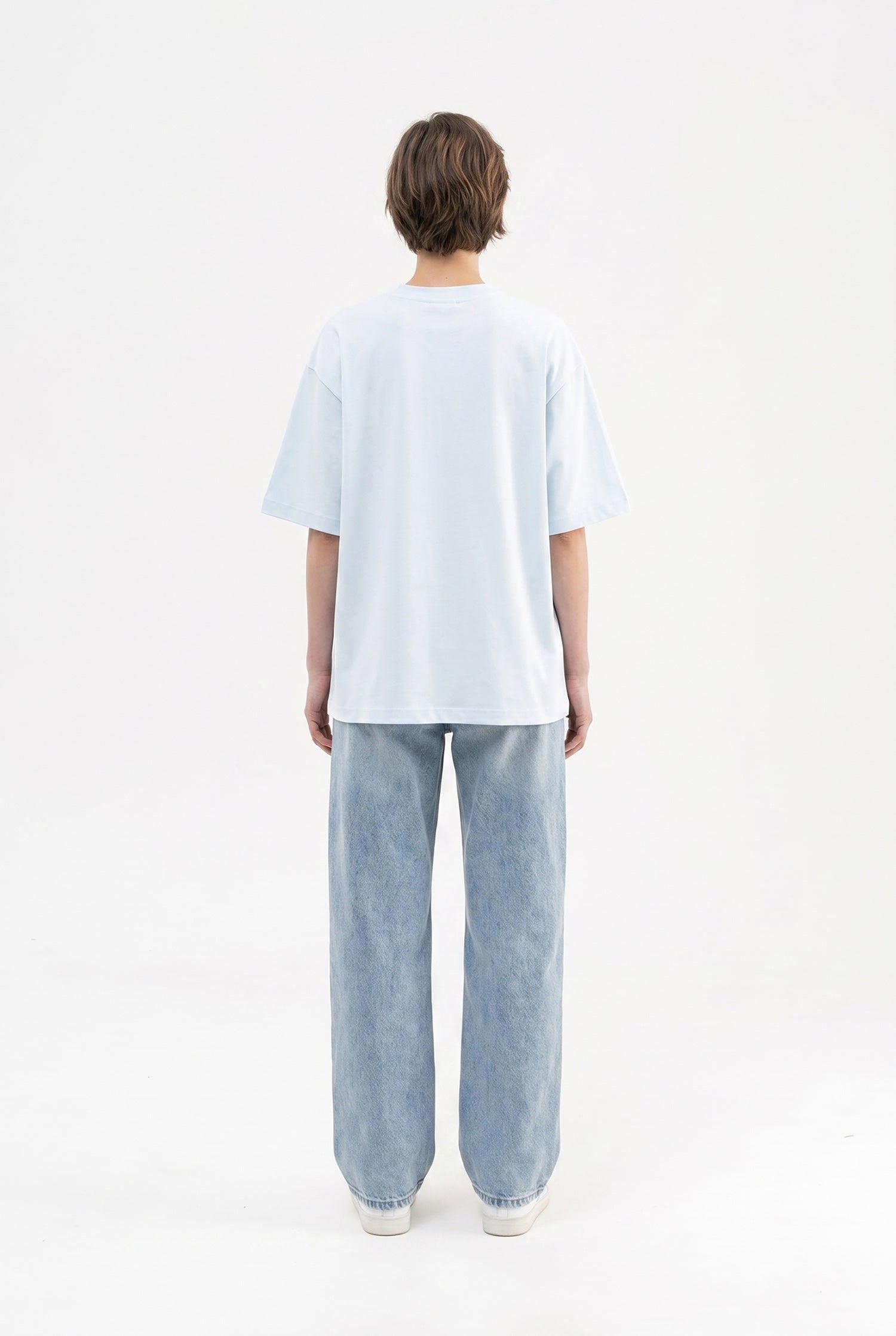 Kadın Basic Oversize Pamuklu Süprem T-Shirt Buz Mavisi-5