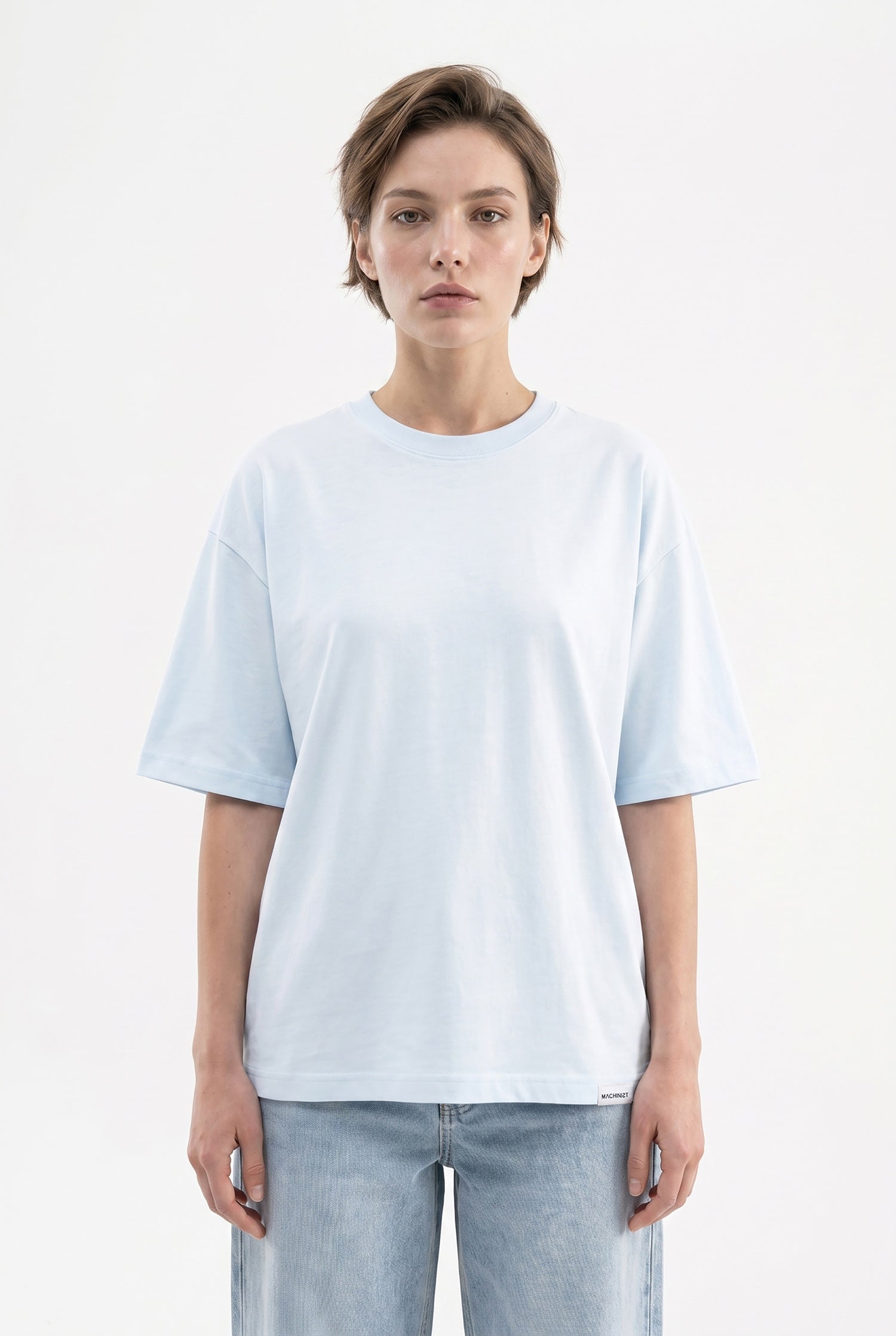 Kadın Basic Oversize Pamuklu Süprem T-Shirt Buz Mavisi