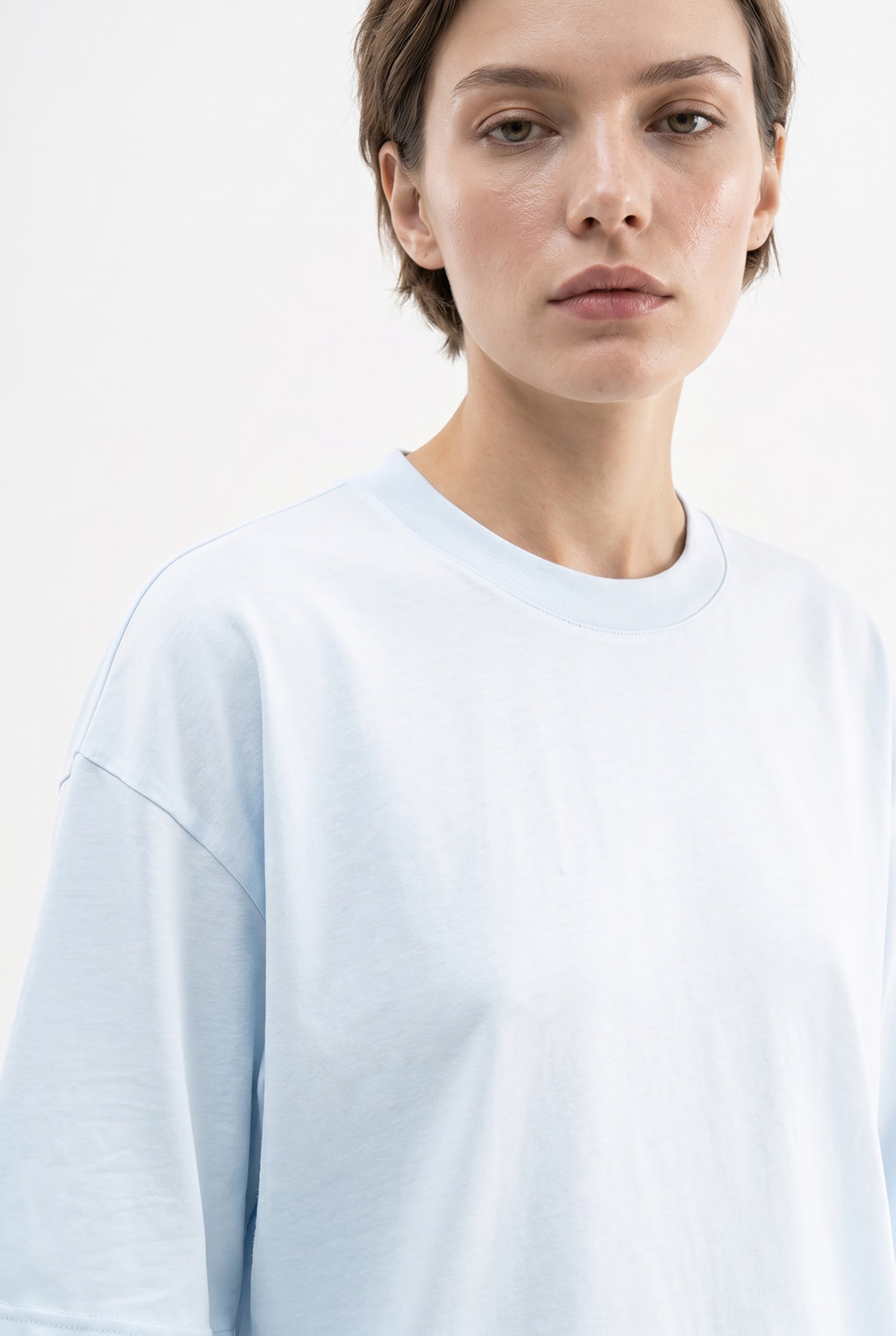 Kadın Basic Oversize Pamuklu Süprem T-Shirt Buz Mavisi-3