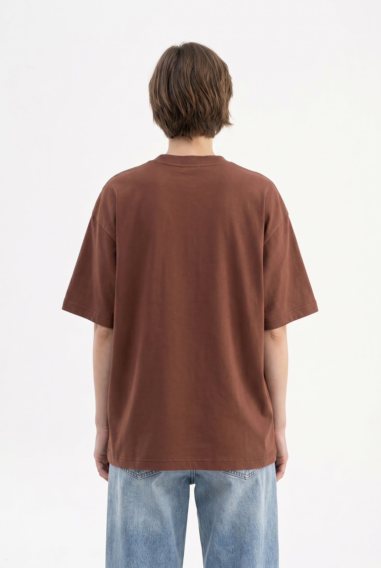 Kadın Basic Oversize Pamuklu Süprem T-Shirt Çikolata