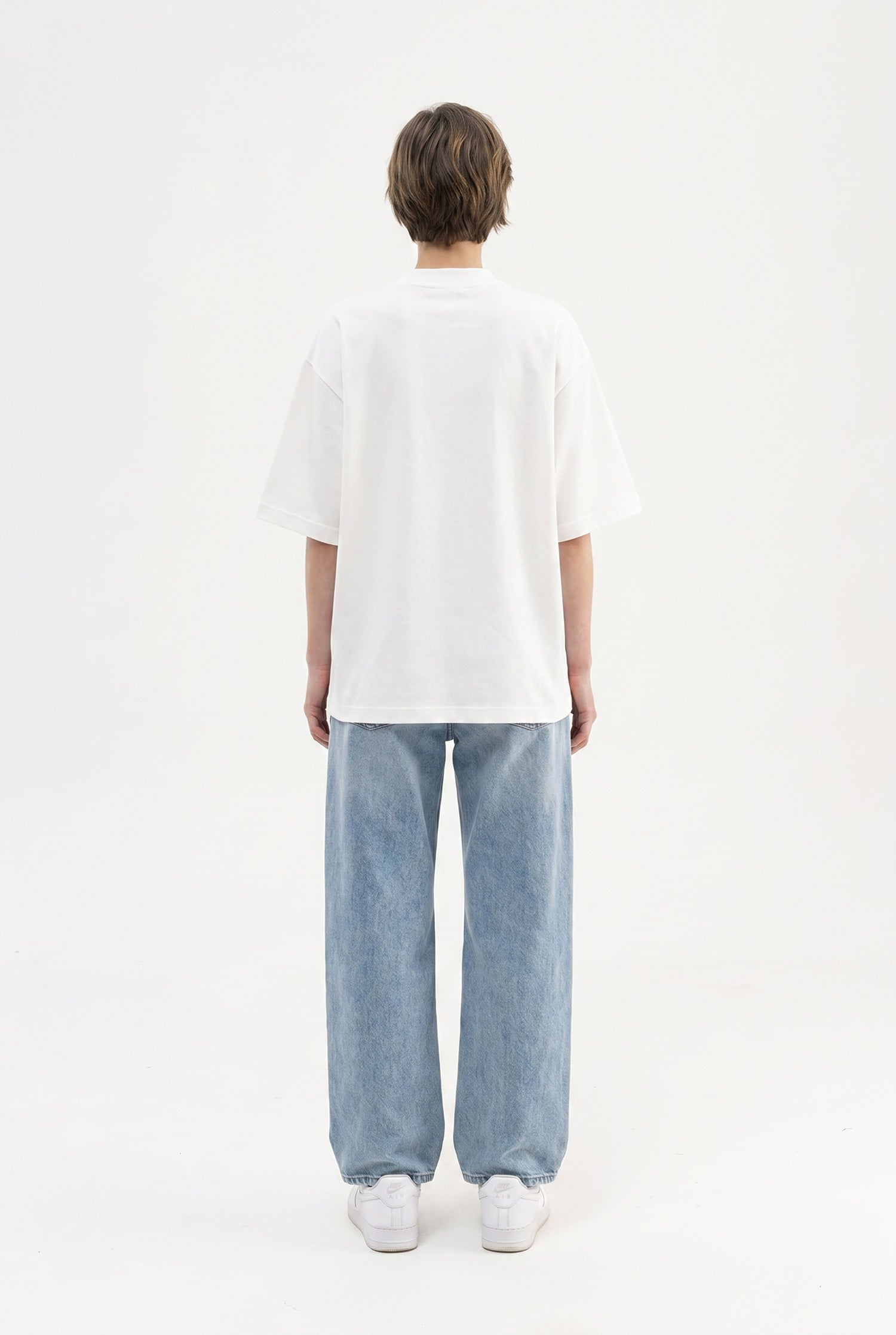 Kadın Basic Oversize Pamuklu Süprem T-Shirt Ekru-5