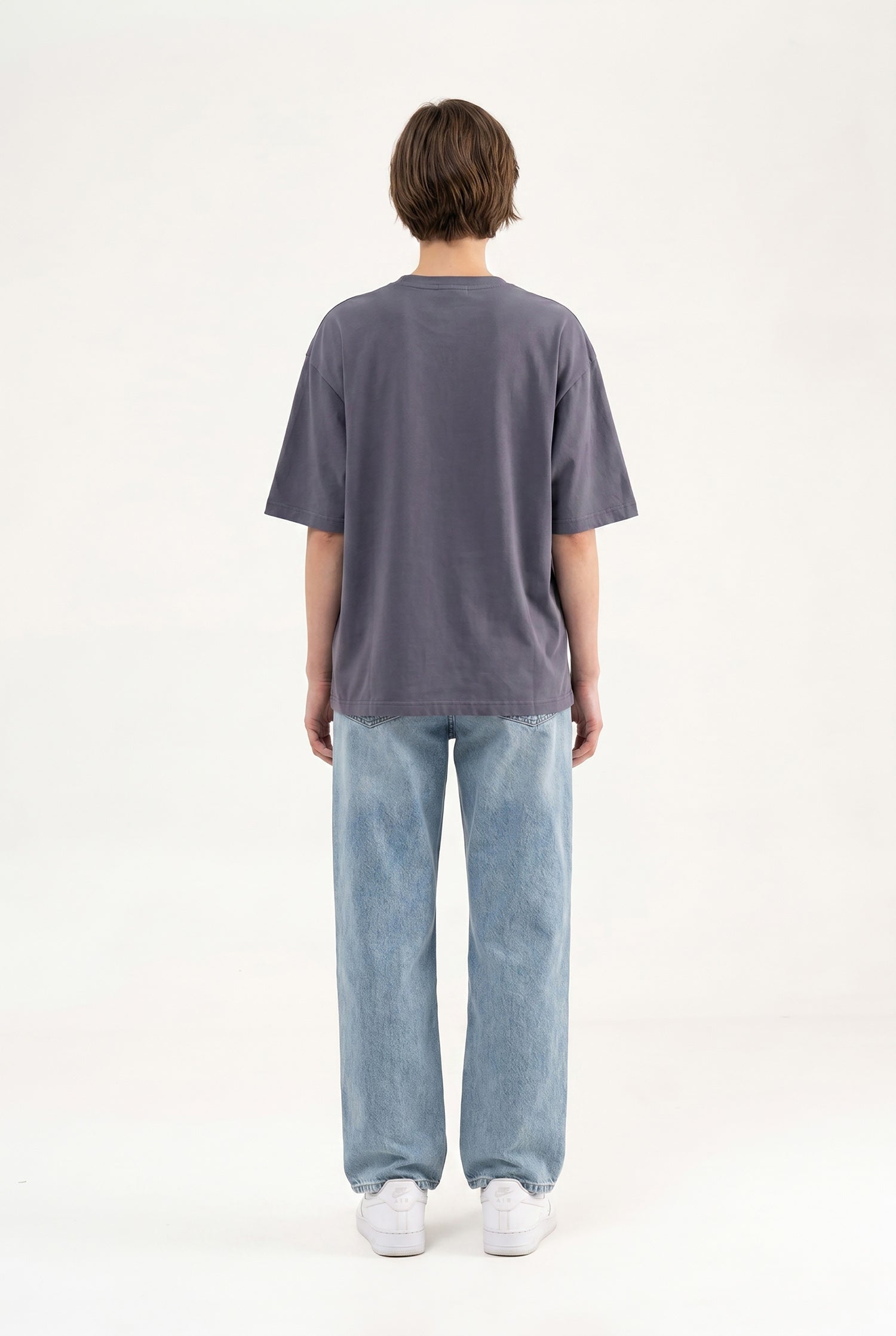 Kadın Basic Oversize Pamuklu Süprem T-Shirt Füme-5