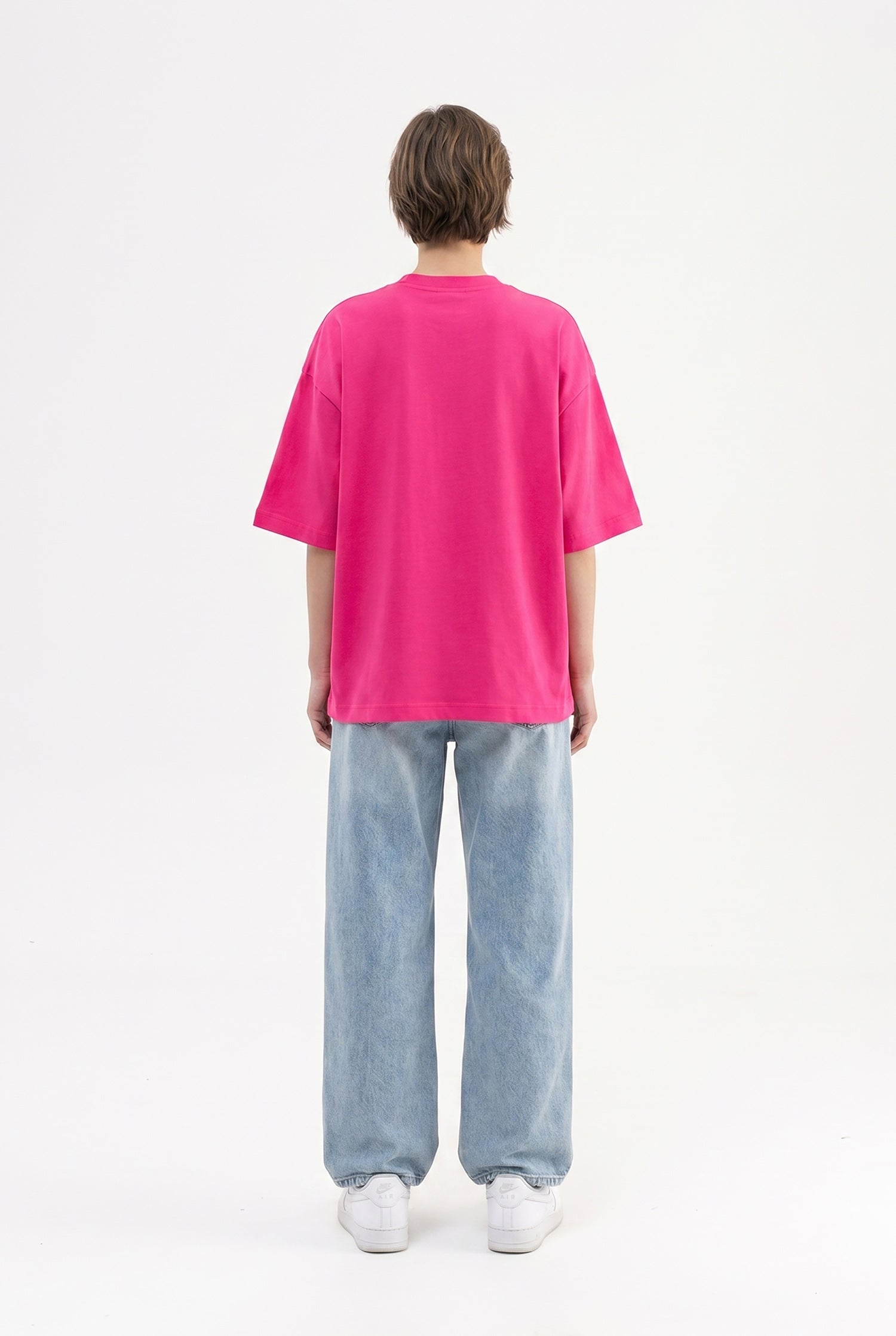 Kadın Basic Oversize Pamuklu Süprem T-Shirt Fuşya-5