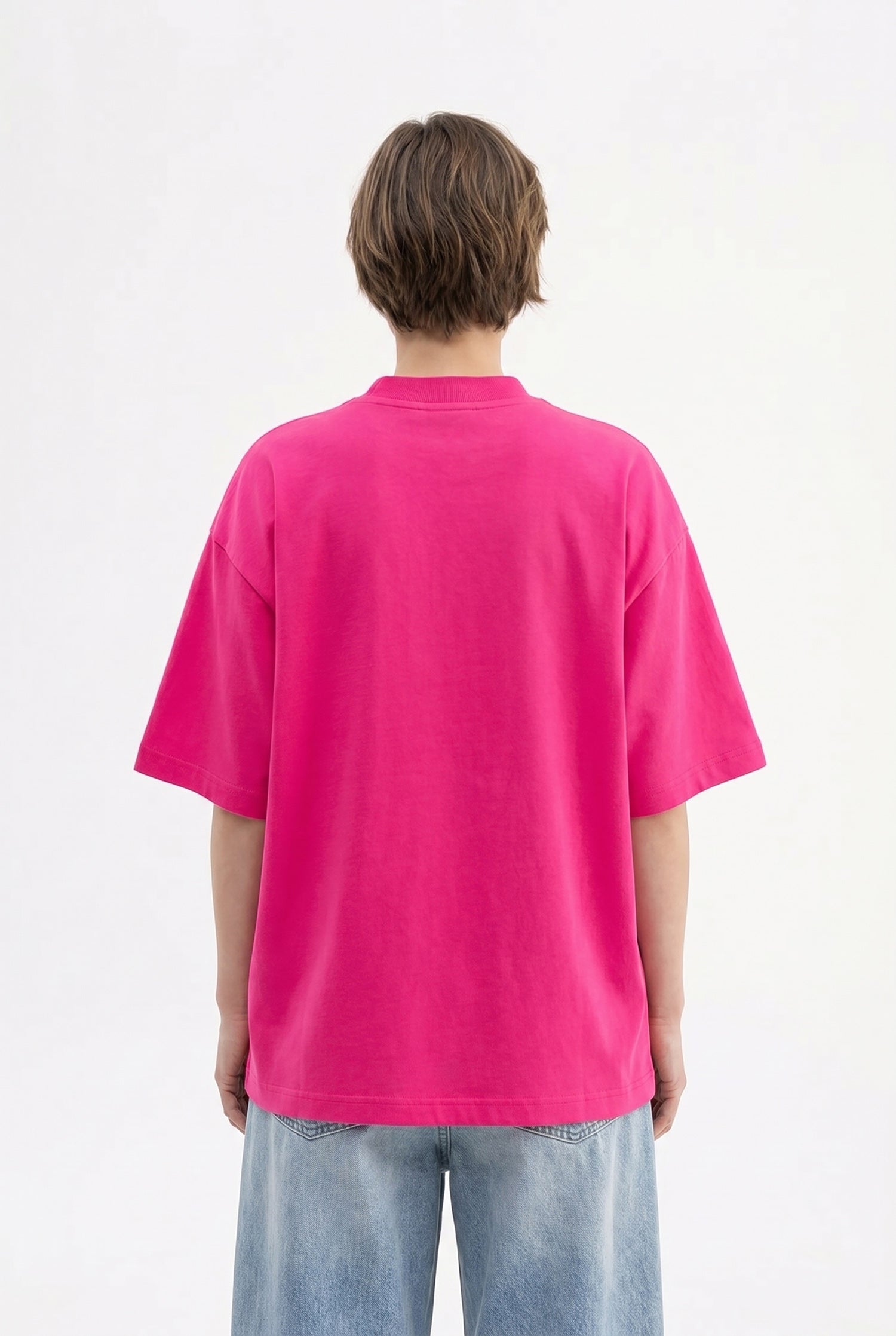 Kadın Basic Oversize Pamuklu Süprem T-Shirt Fuşya
