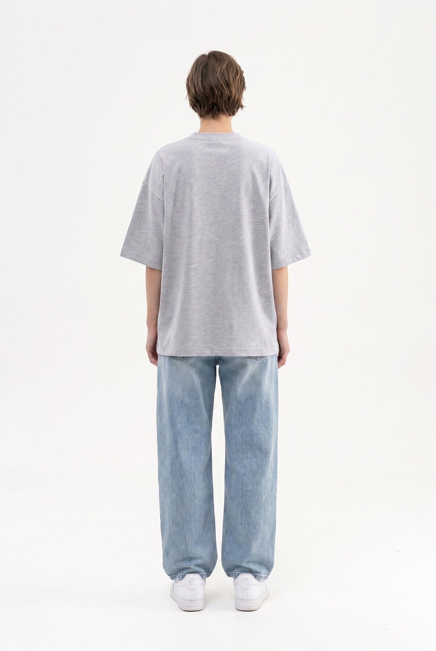 Kadın Basic Oversize Pamuklu Süprem T-Shirt Gri Melanj-5