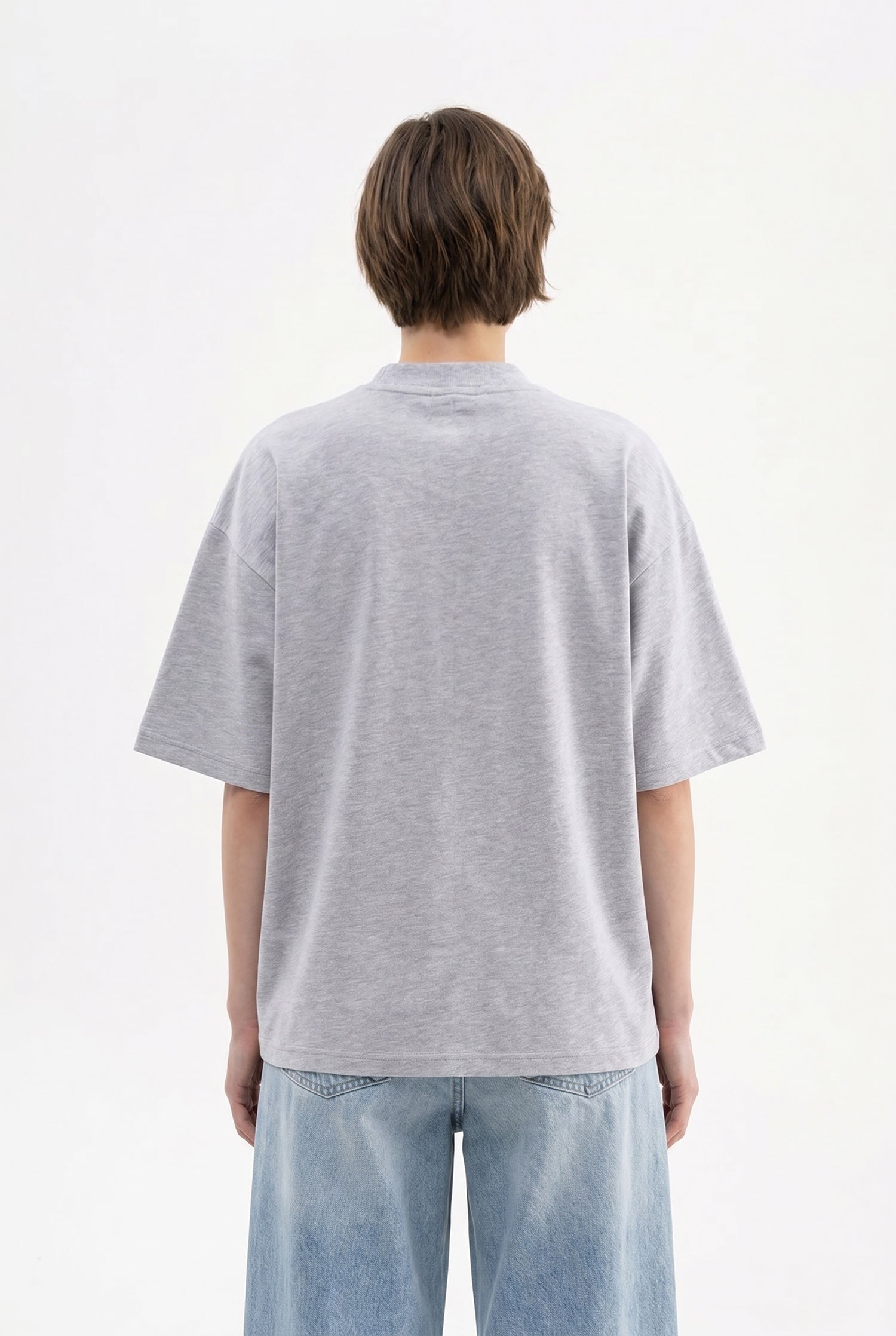 Kadın Basic Oversize Pamuklu Süprem T-Shirt Gri Melanj