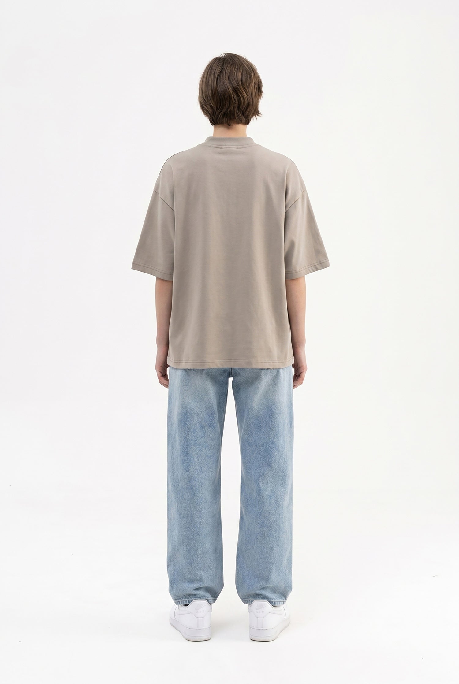 Kadın Basic Oversize Pamuklu Süprem T-Shirt Haki-5