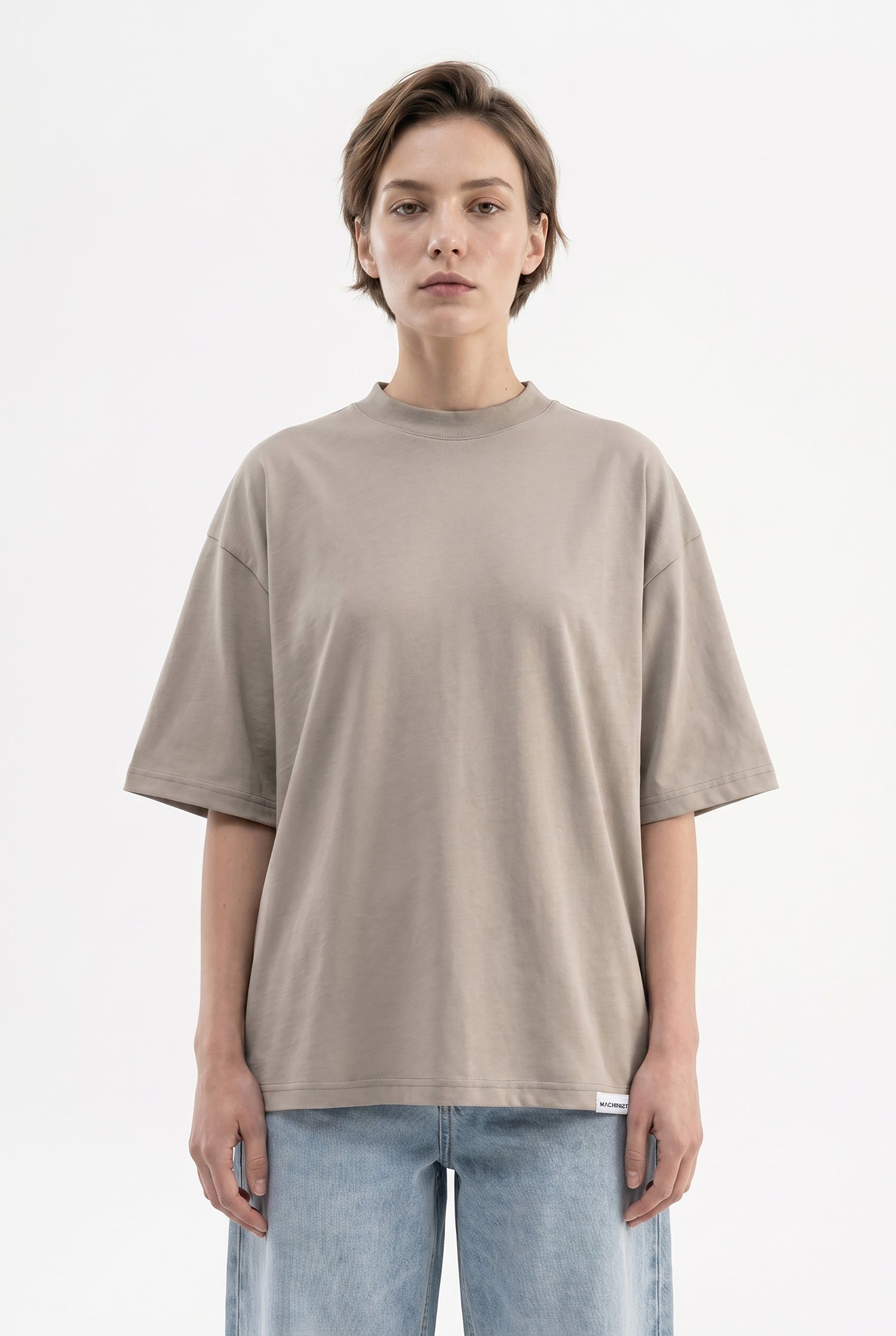 Kadın Basic Oversize Pamuklu Süprem T-Shirt Haki