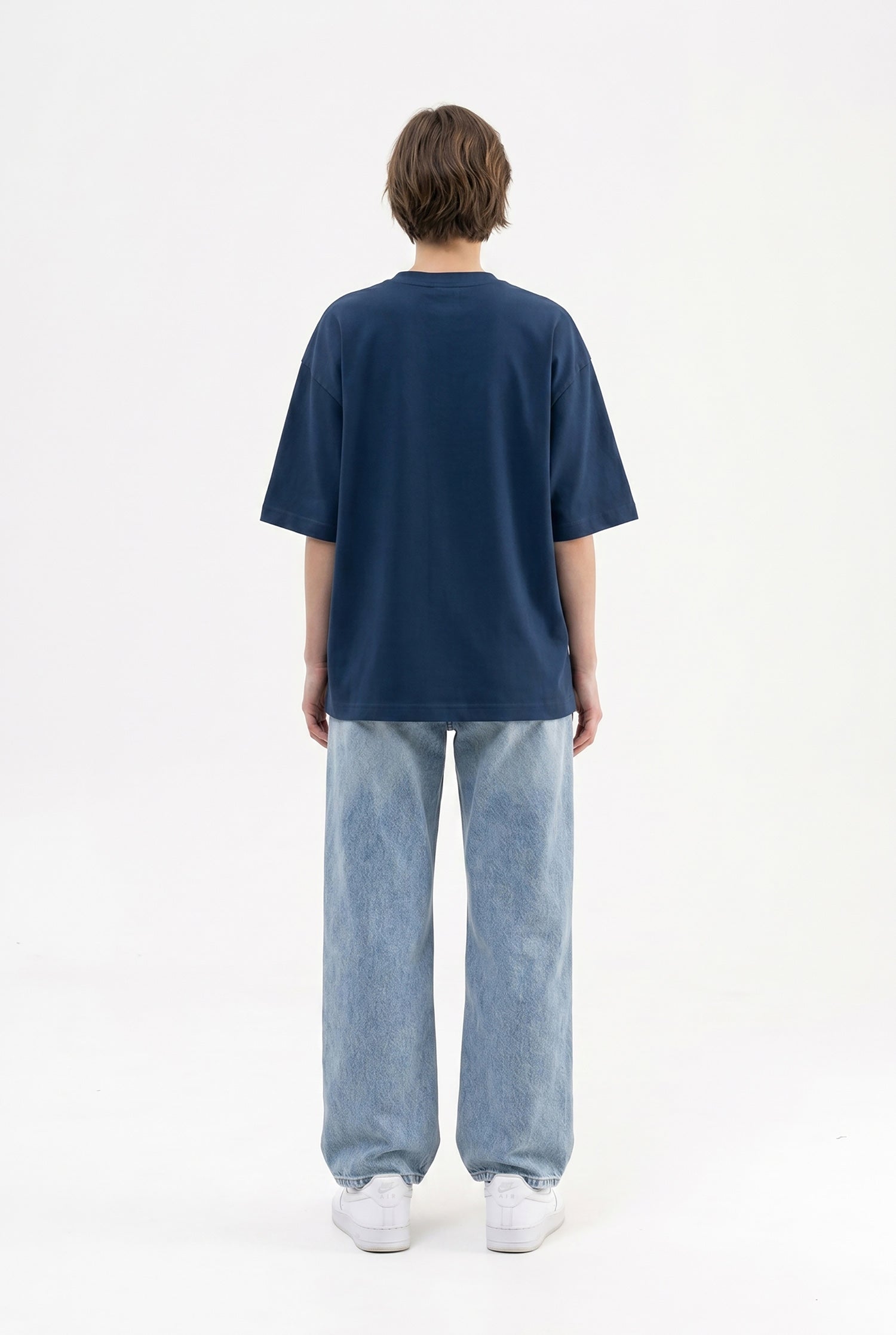 Kadın Basic Oversize Pamuklu Süprem T-Shirt Indigo-5