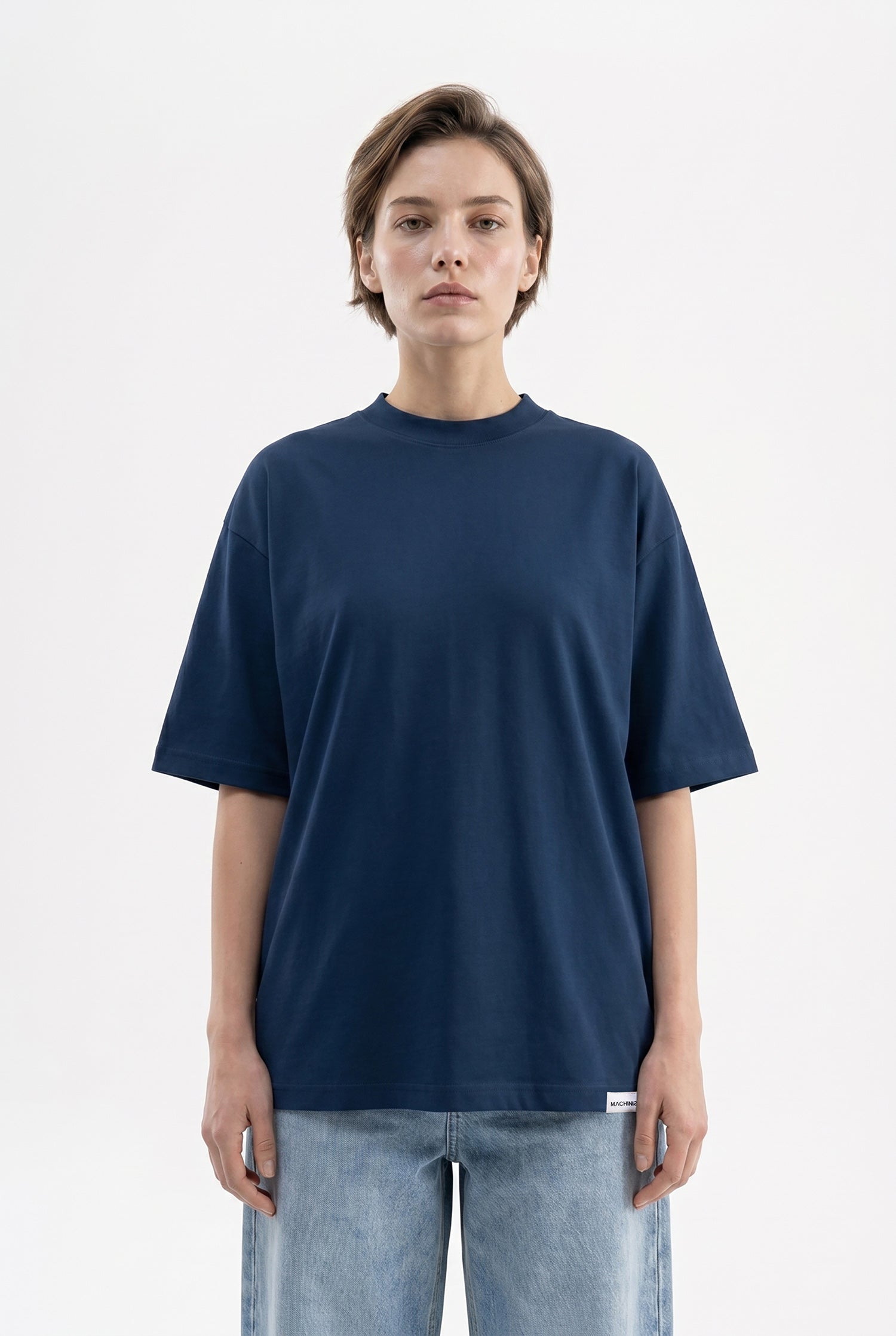 Kadın Basic Oversize Pamuklu Süprem T-Shirt Indigo
