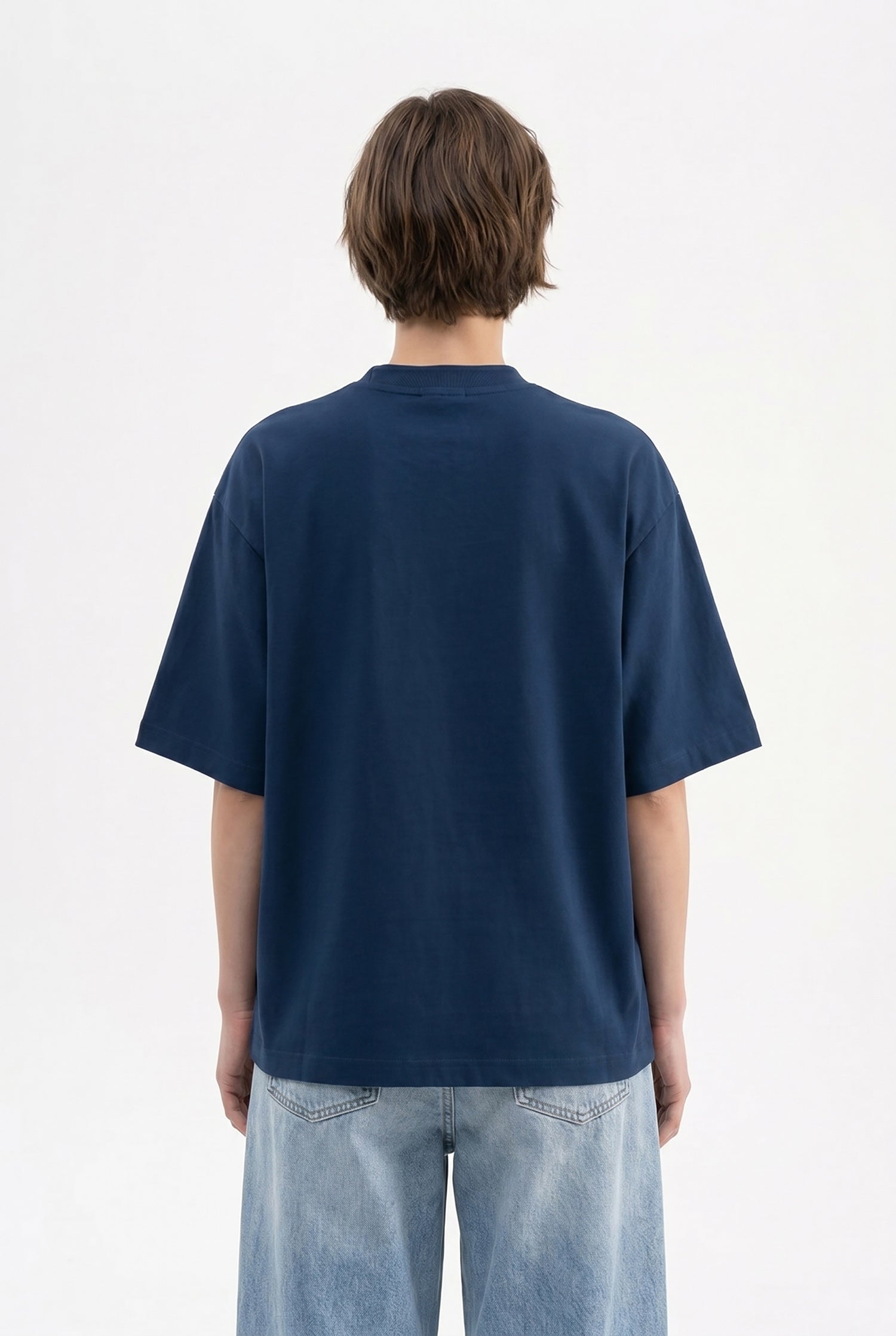 Kadın Basic Oversize Pamuklu Süprem T-Shirt Indigo