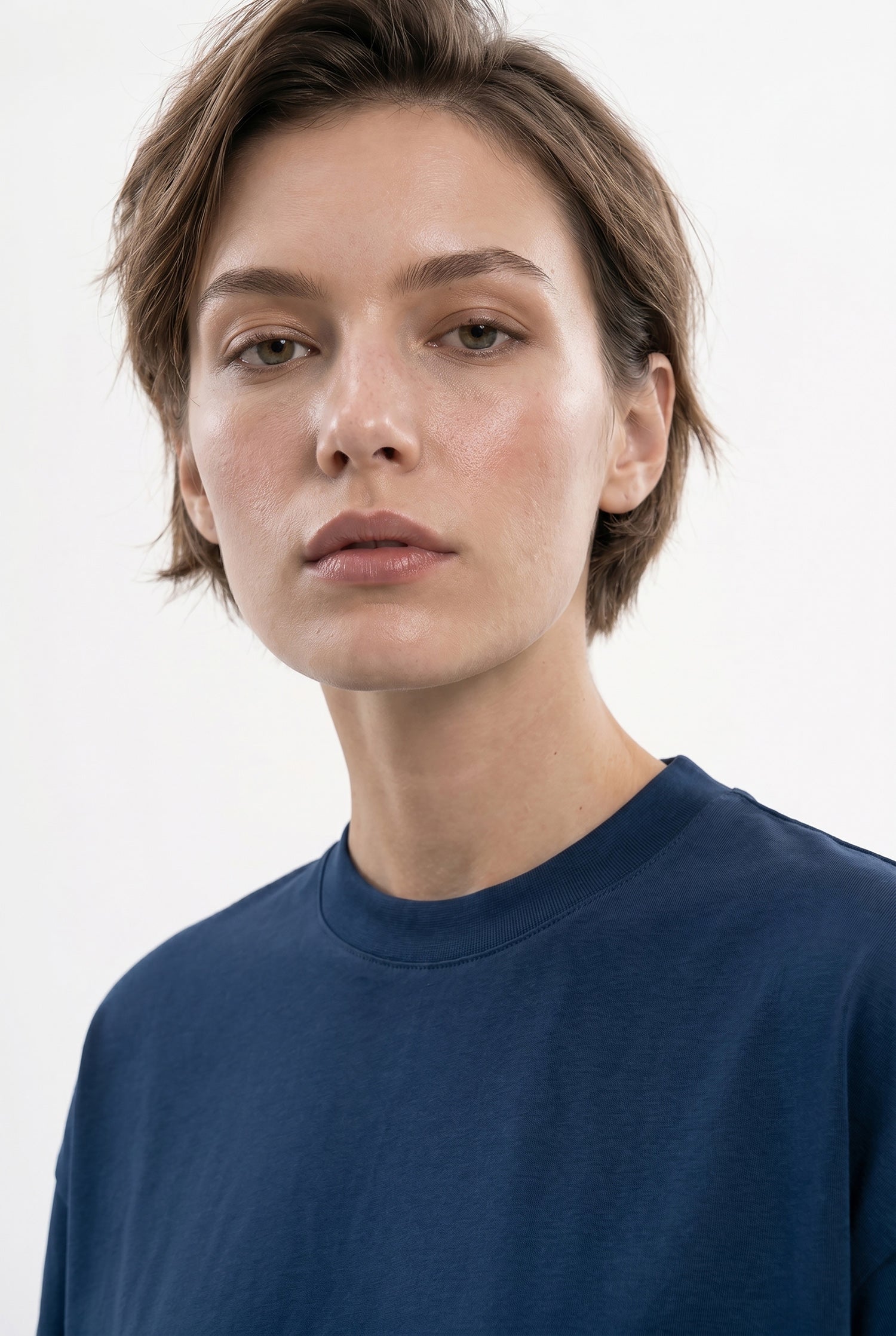 Kadın Basic Oversize Pamuklu Süprem T-Shirt Indigo-3