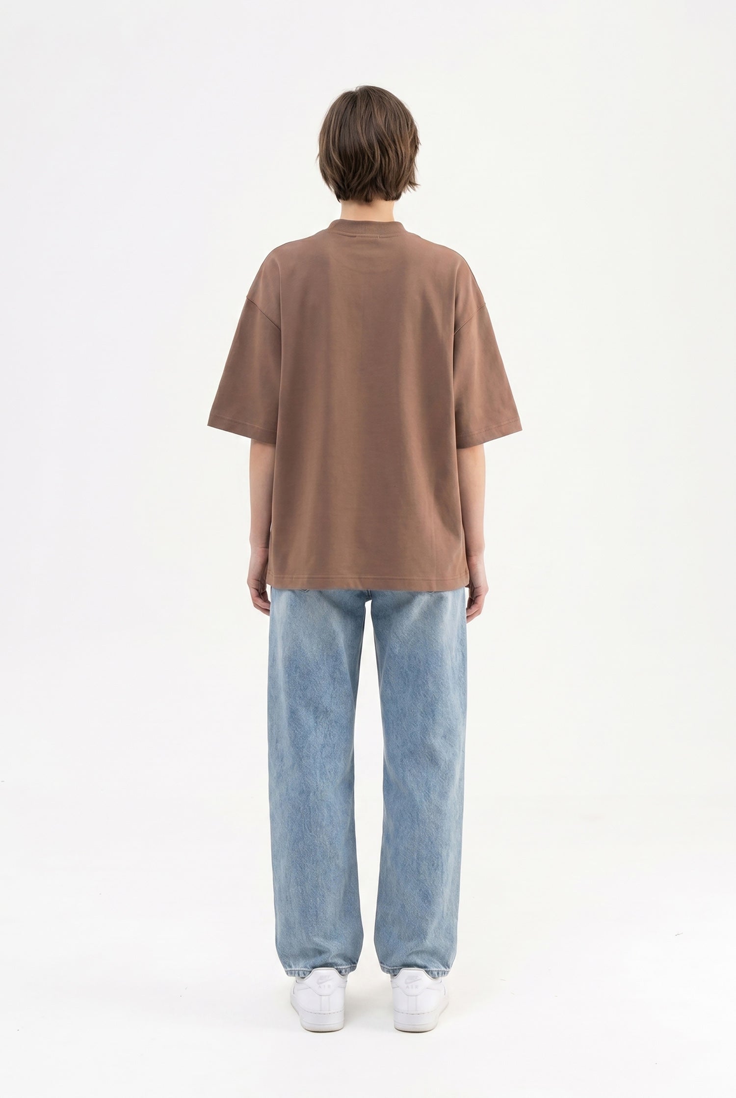 Kadın Basic Oversize Pamuklu Süprem T-Shirt Kakao-5