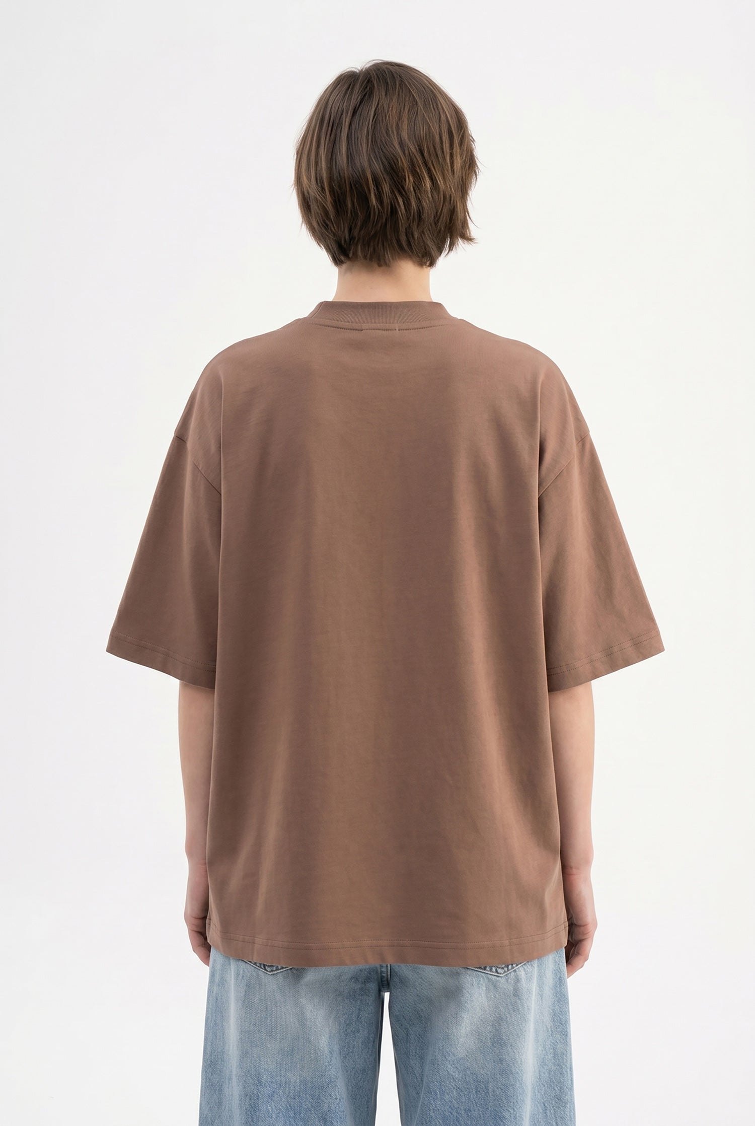 Kadın Basic Oversize Pamuklu Süprem T-Shirt Kakao