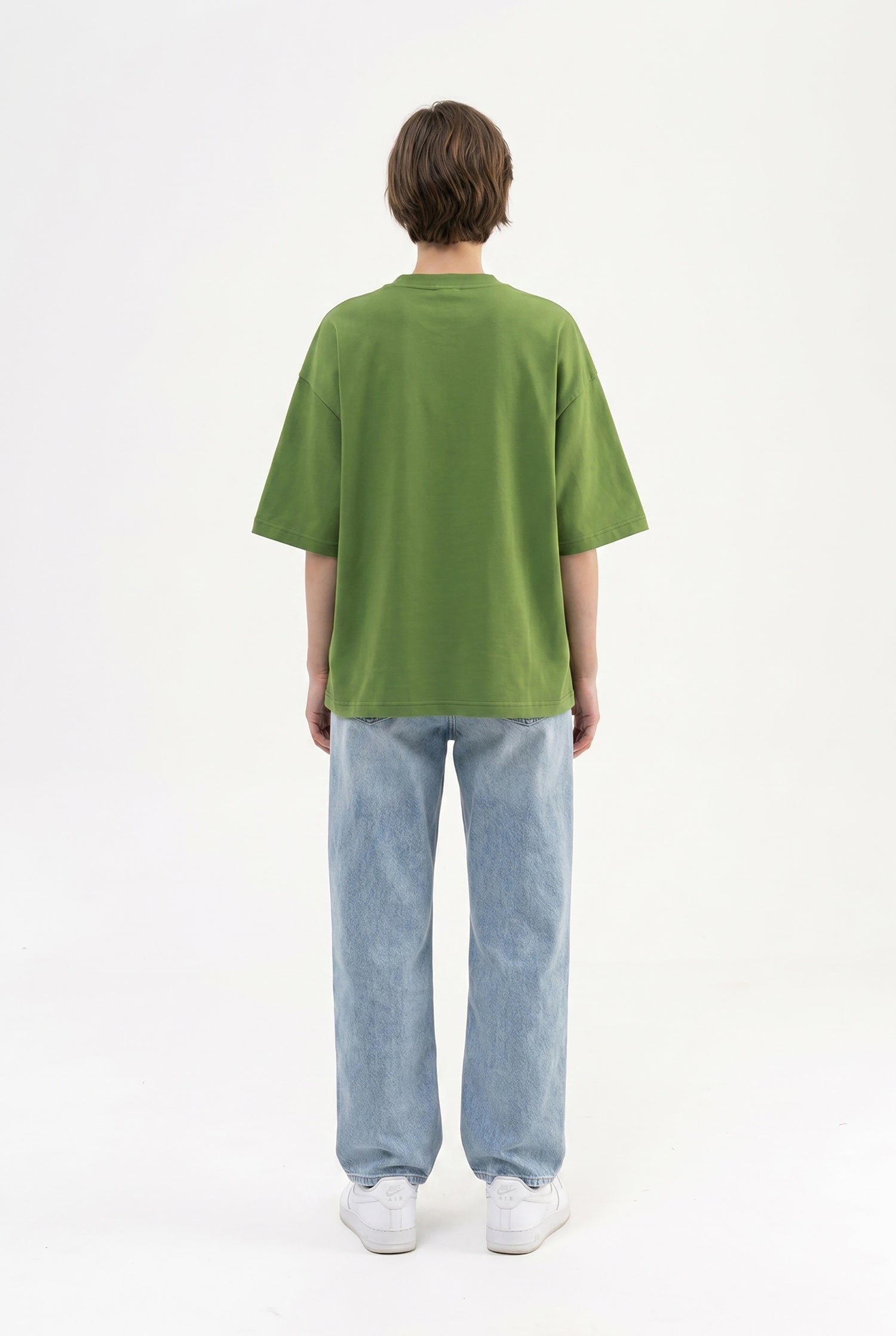 Kadın Basic Oversize Pamuklu Süprem T-Shirt Kale Yeşili-5