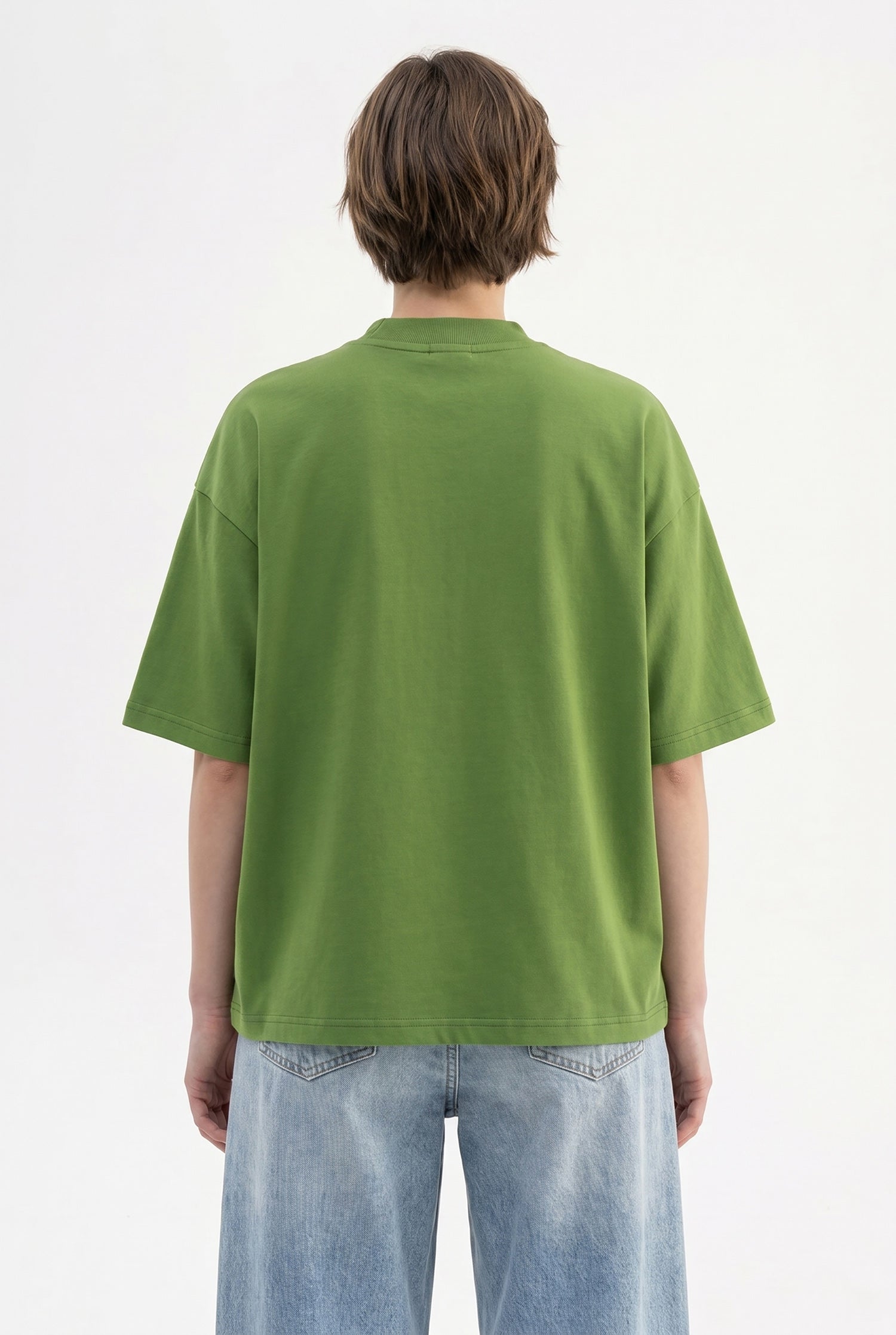Kadın Basic Oversize Pamuklu Süprem T-Shirt Kale Yeşili
