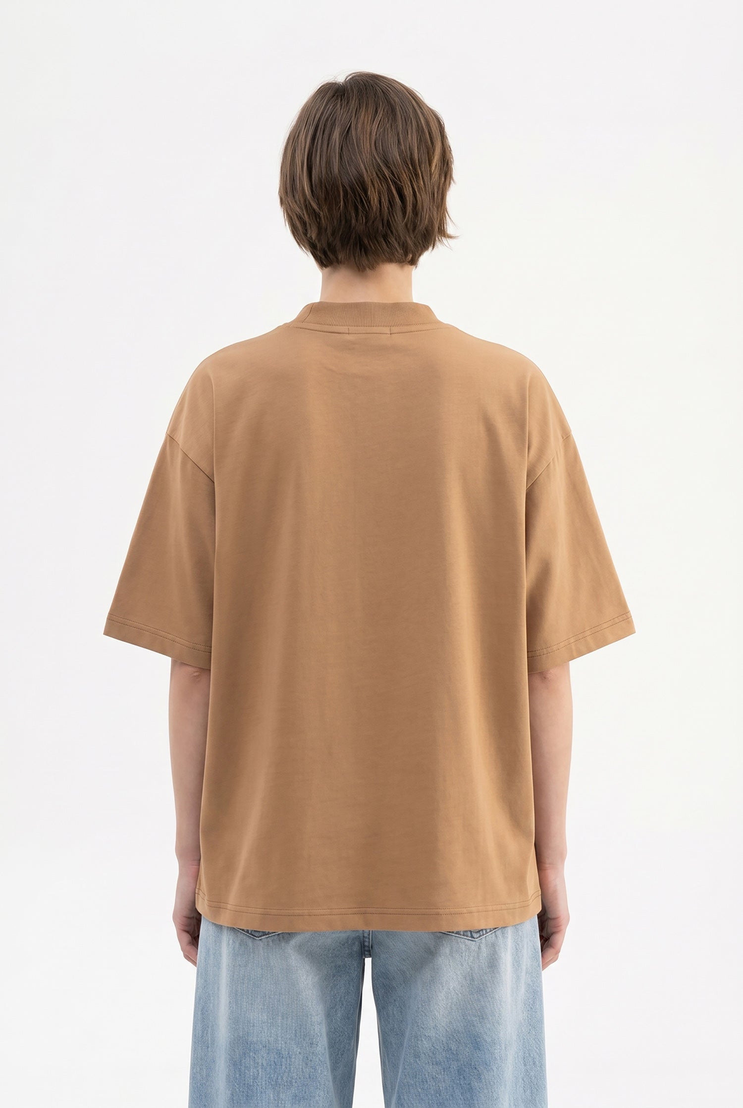 Kadın Basic Oversize Pamuklu Süprem T-Shirt Kapuçino