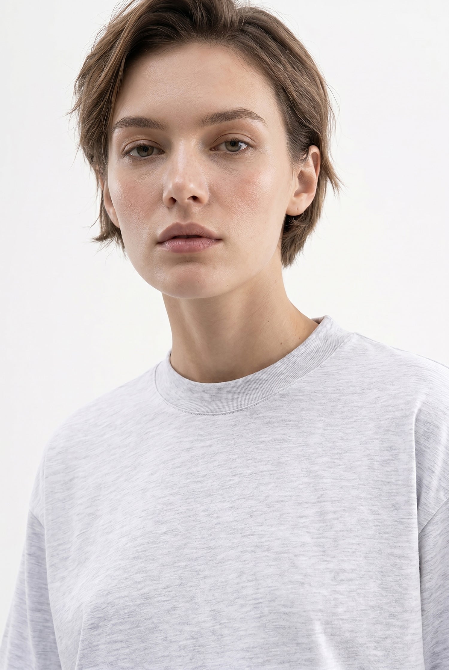 Kadın Basic Oversize Pamuklu Süprem T-Shirt Karmelanj-3