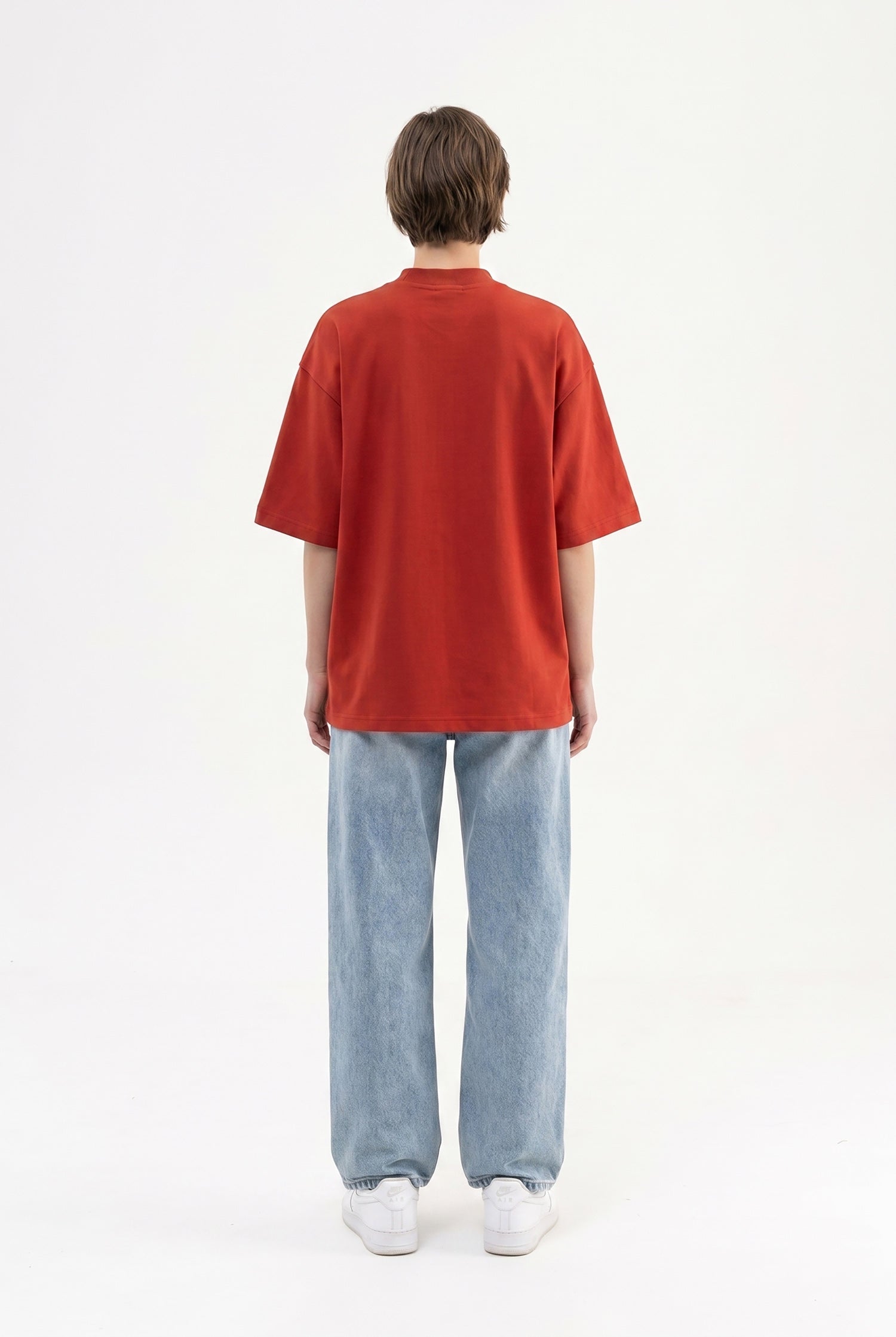 Kadın Basic Oversize Pamuklu Süprem T-Shirt Kiremit-5
