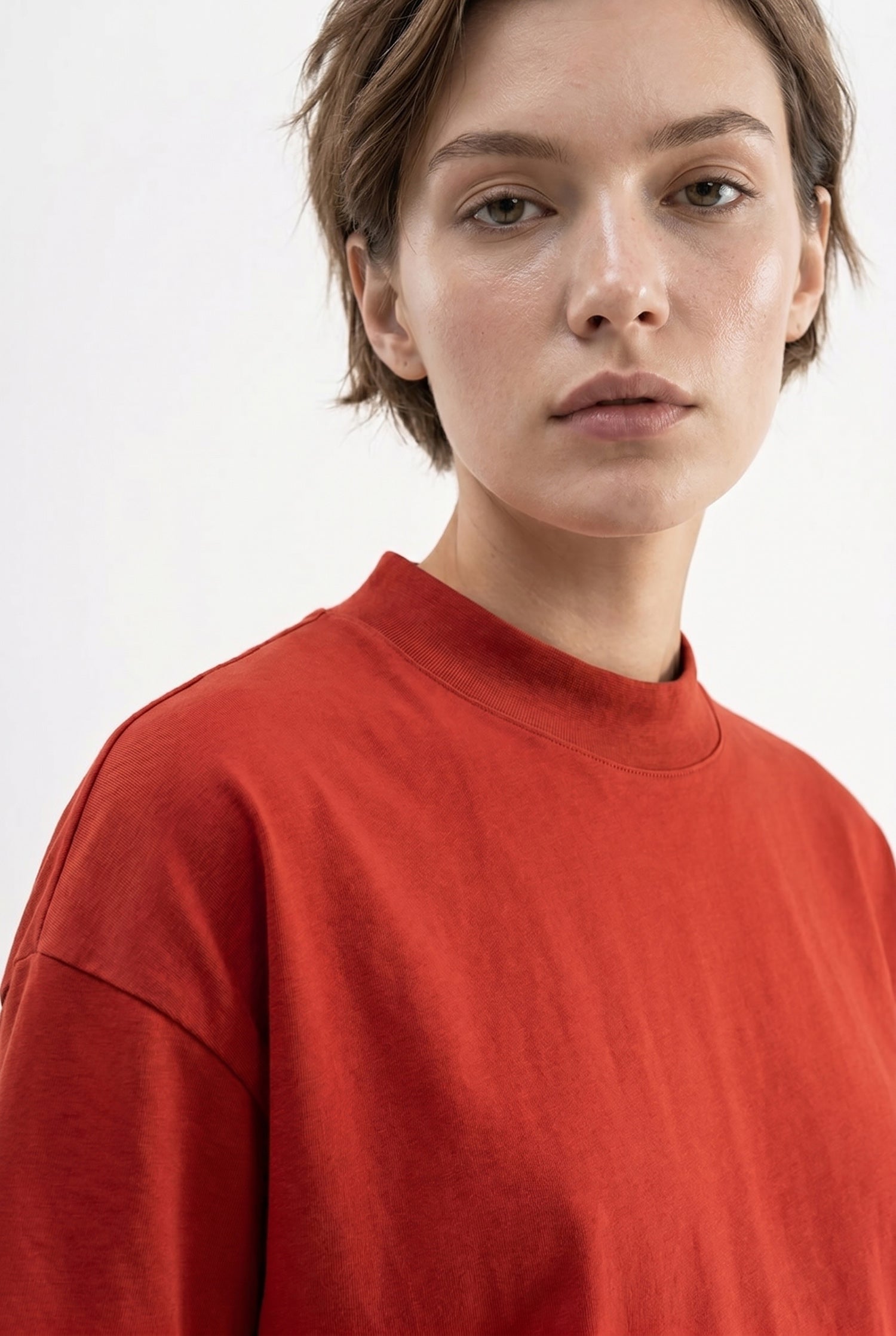 Kadın Basic Oversize Pamuklu Süprem T-Shirt Kiremit-3
