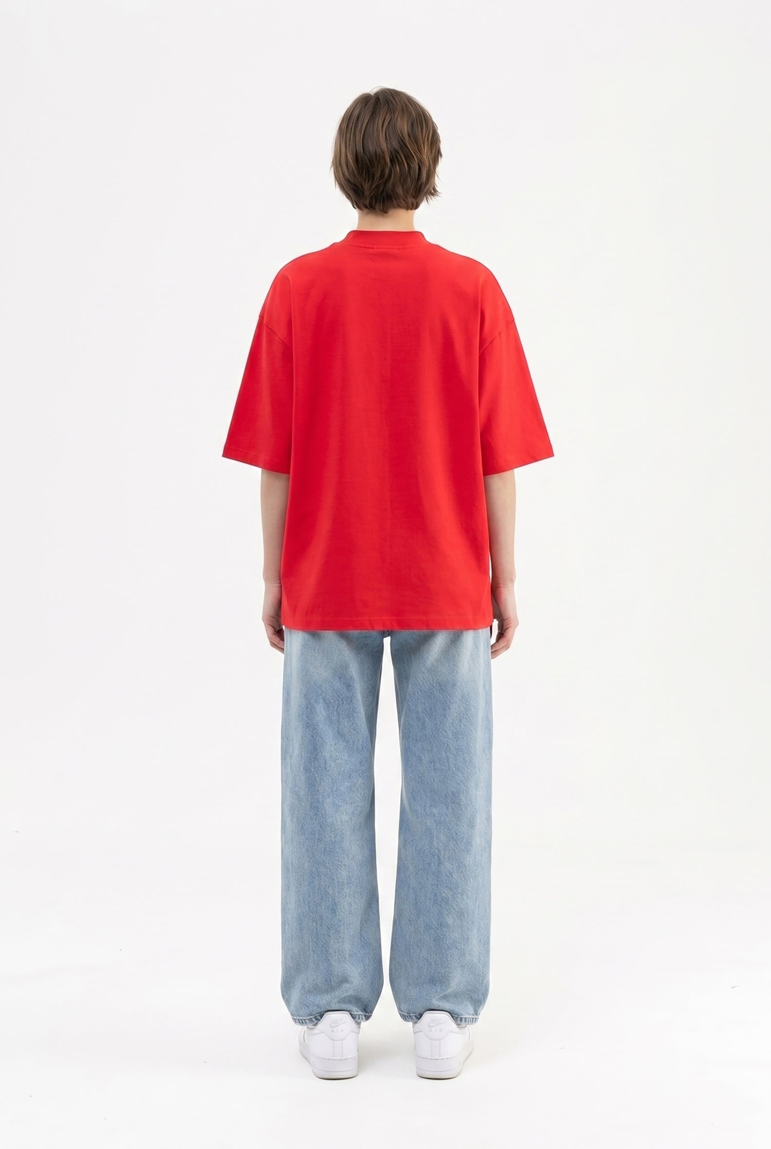 Kadın Basic Oversize Pamuklu Süprem T-Shirt Kırmızı-5