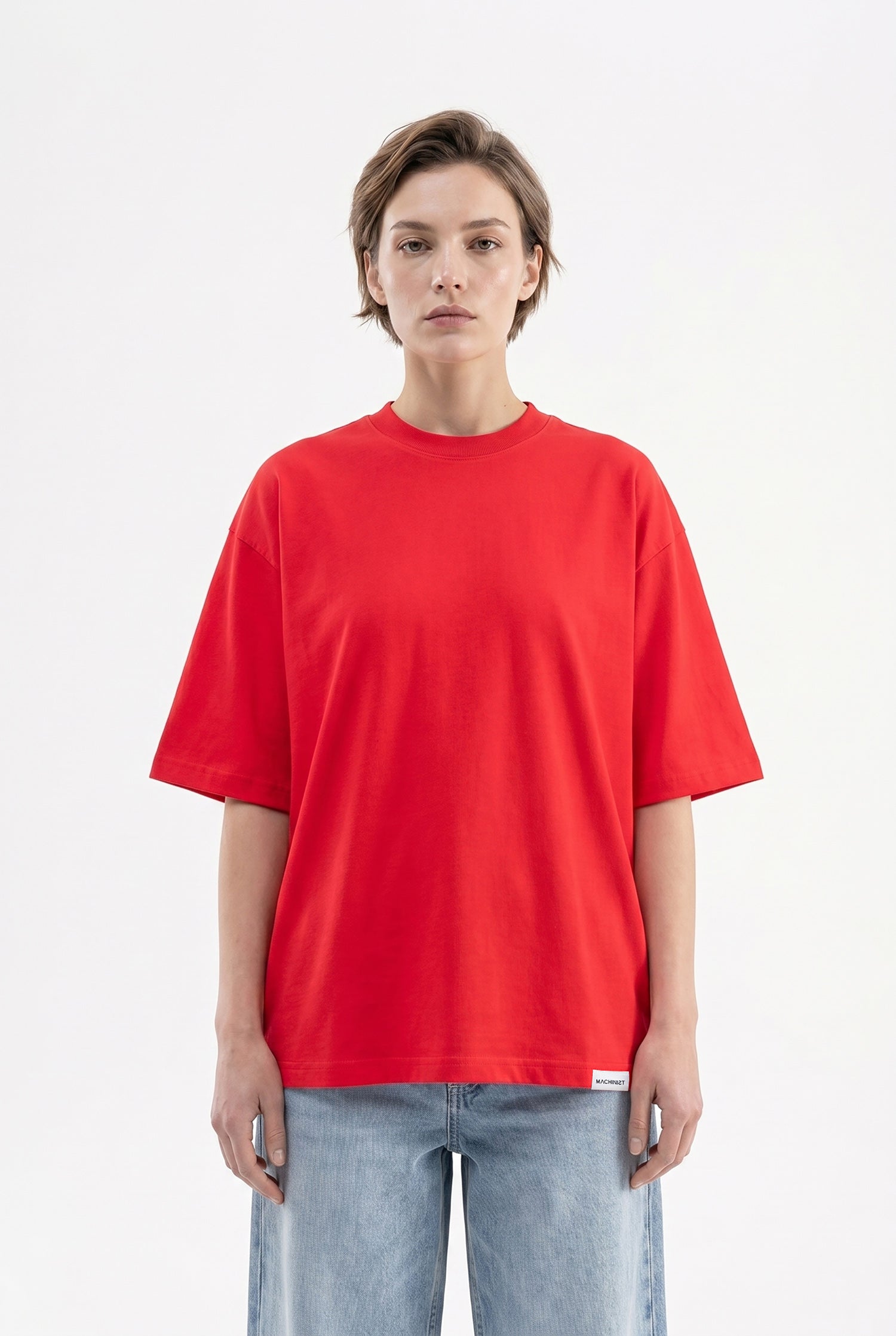 Kadın Basic Oversize Pamuklu Süprem T-Shirt Kırmızı