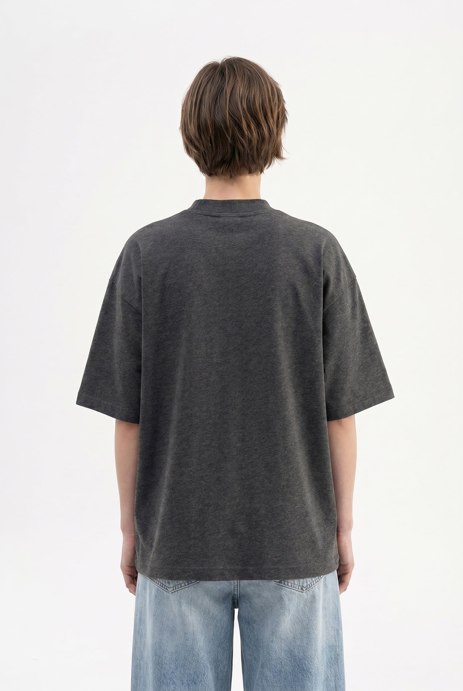 Kadın Basic Oversize Pamuklu Süprem T-Shirt Koyu Antrasit
