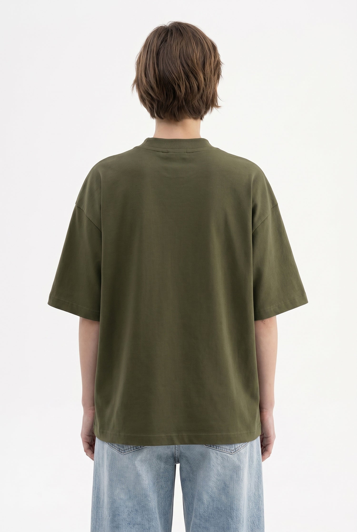 Kadın Basic Oversize Pamuklu Süprem T-Shirt Koyu Haki