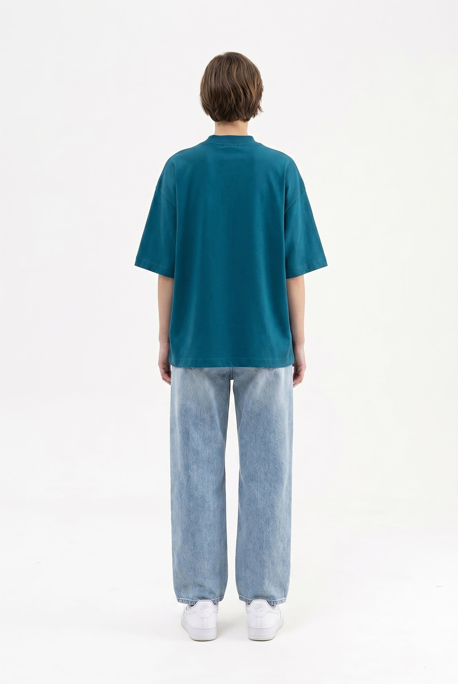 Kadın Basic Oversize Pamuklu Süprem T-Shirt Koyu Petrol-5