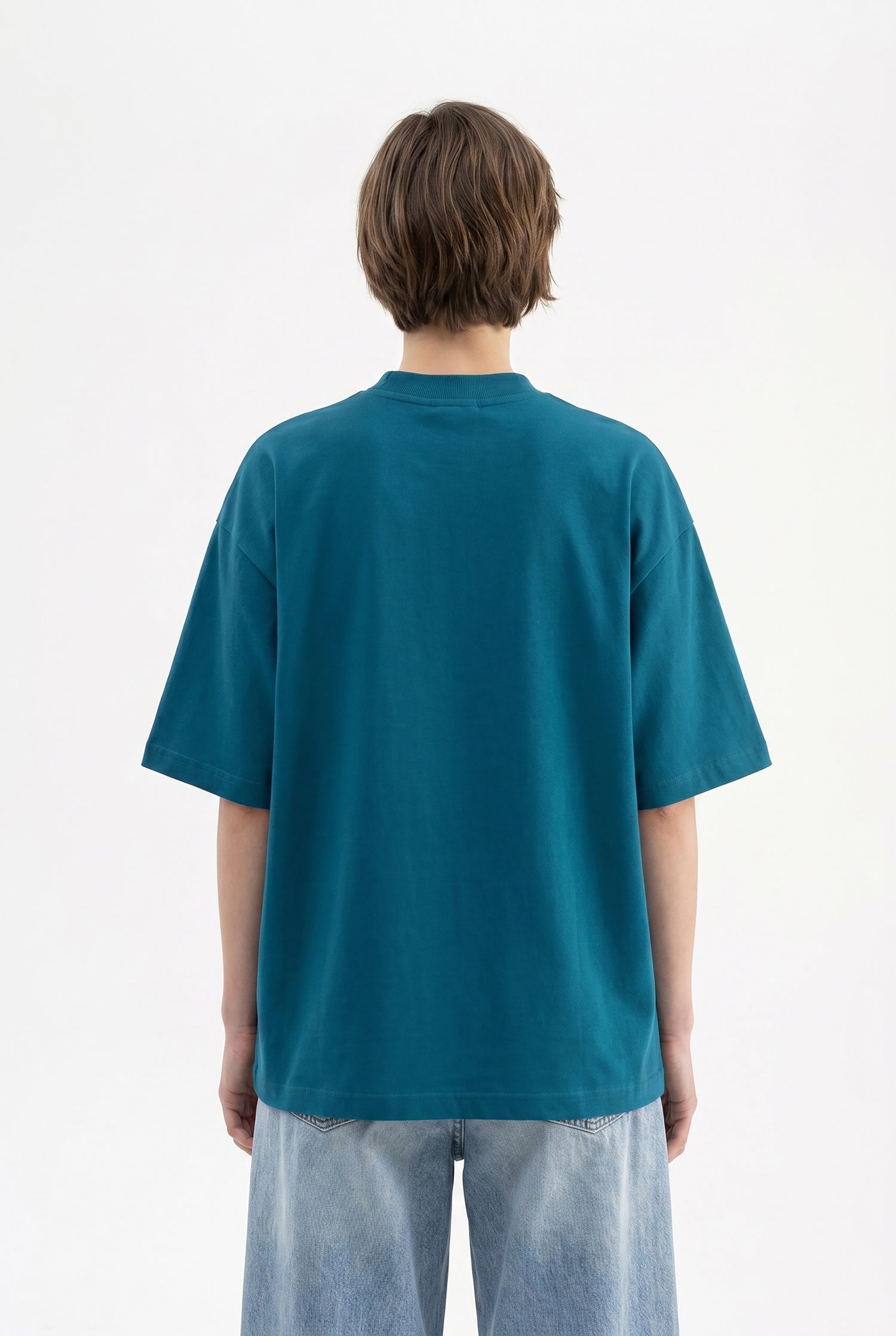 Kadın Basic Oversize Pamuklu Süprem T-Shirt Koyu Petrol
