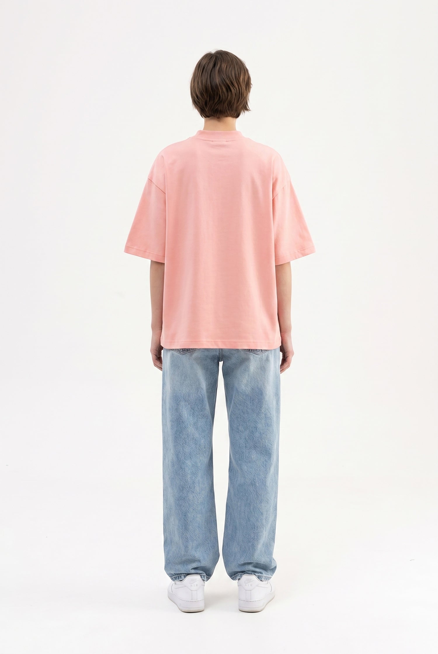 Kadın Basic Oversize Pamuklu Süprem T-Shirt Koyu Pudra-5