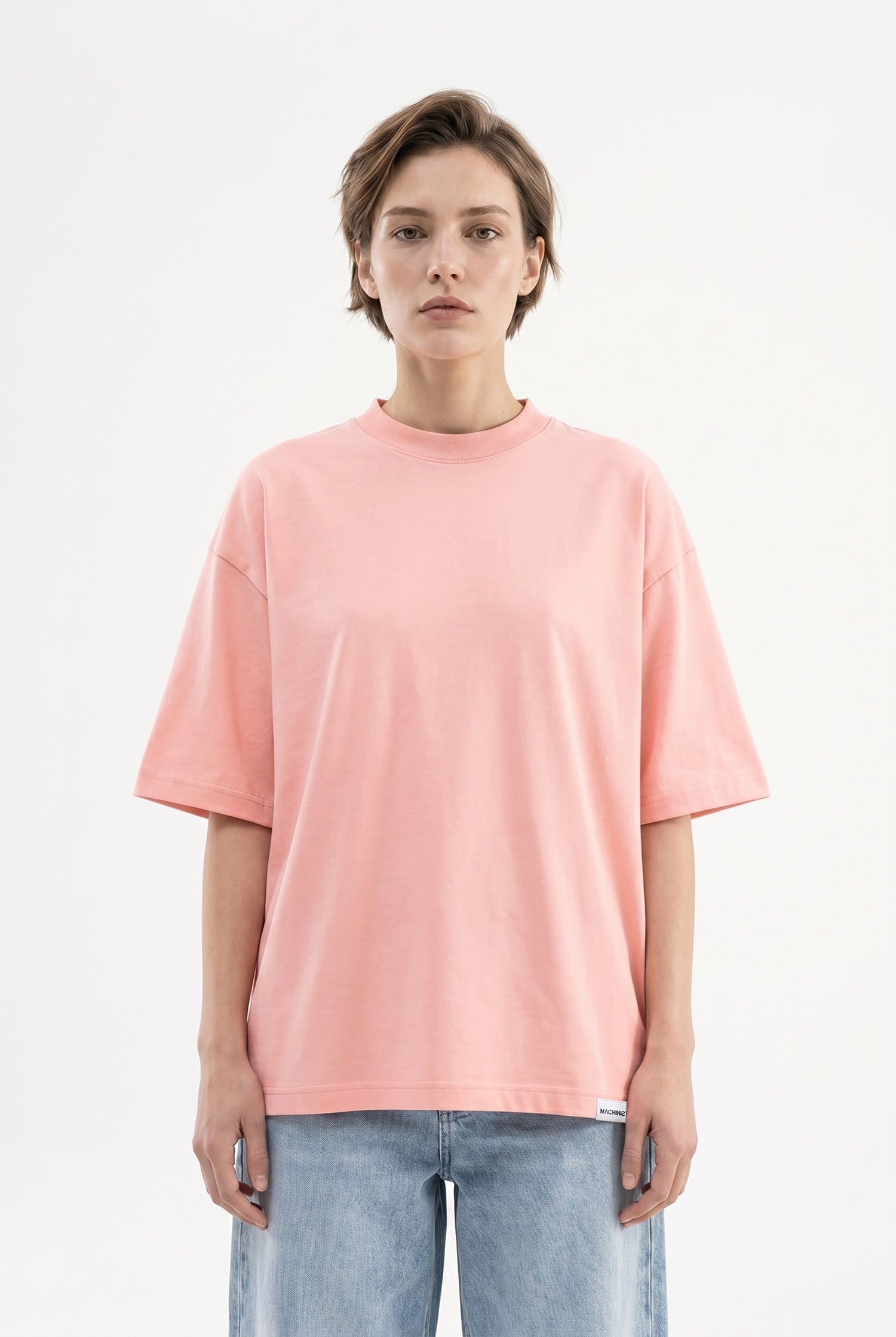 Kadın Basic Oversize Pamuklu Süprem T-Shirt Koyu Pudra