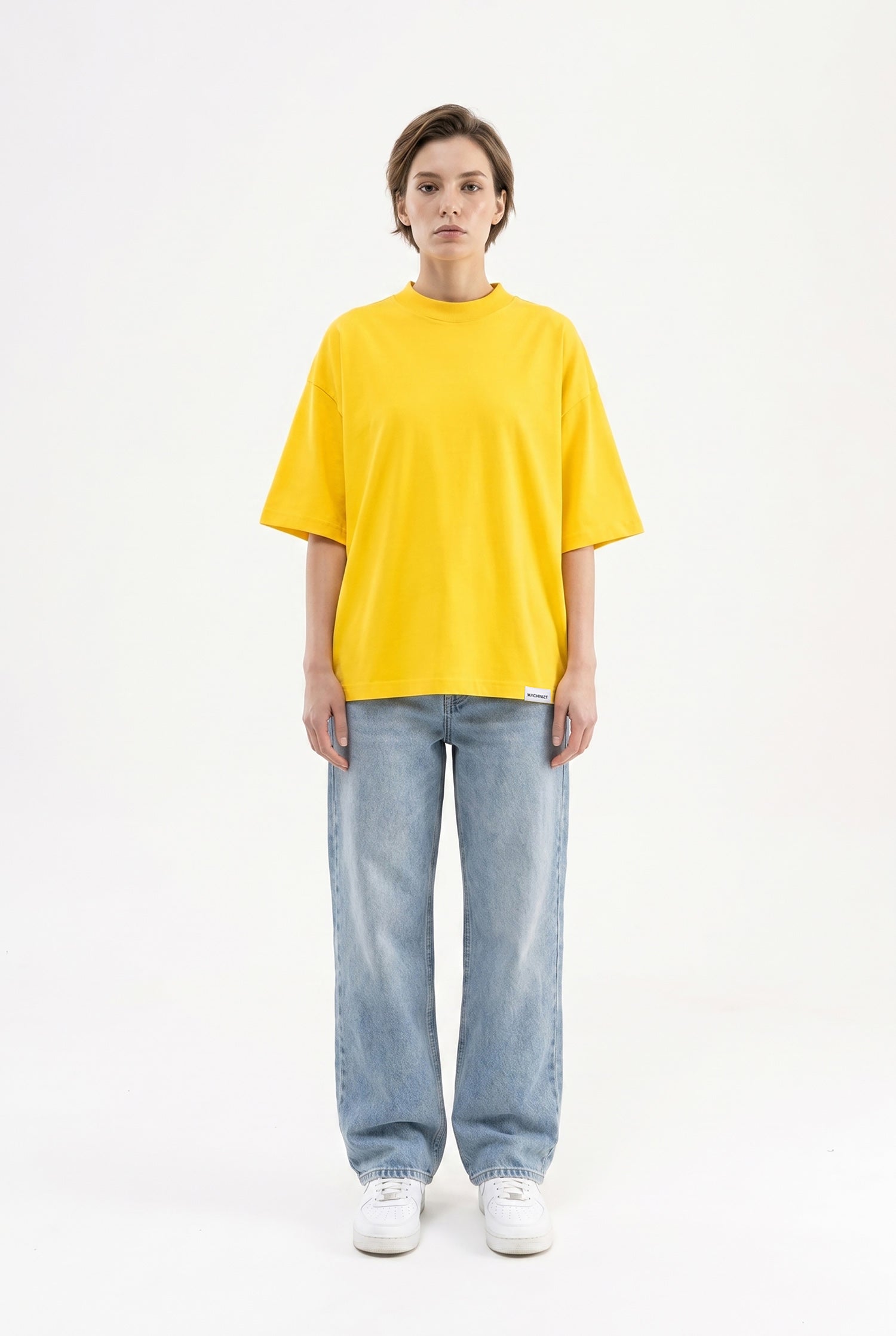 Kadın Basic Oversize Pamuklu Süprem T-Shirt Koyu Sarı-4