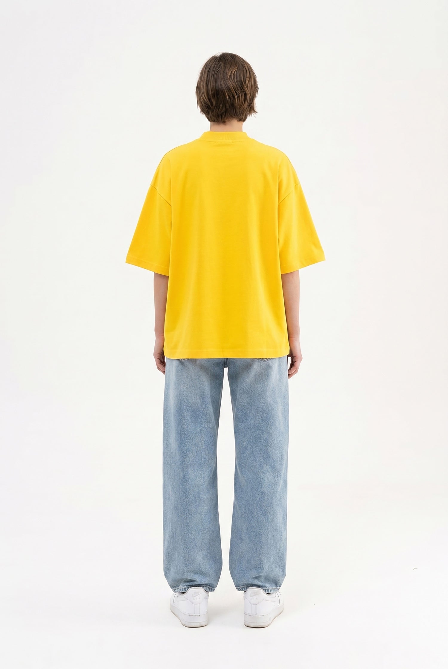 Kadın Basic Oversize Pamuklu Süprem T-Shirt Koyu Sarı-5