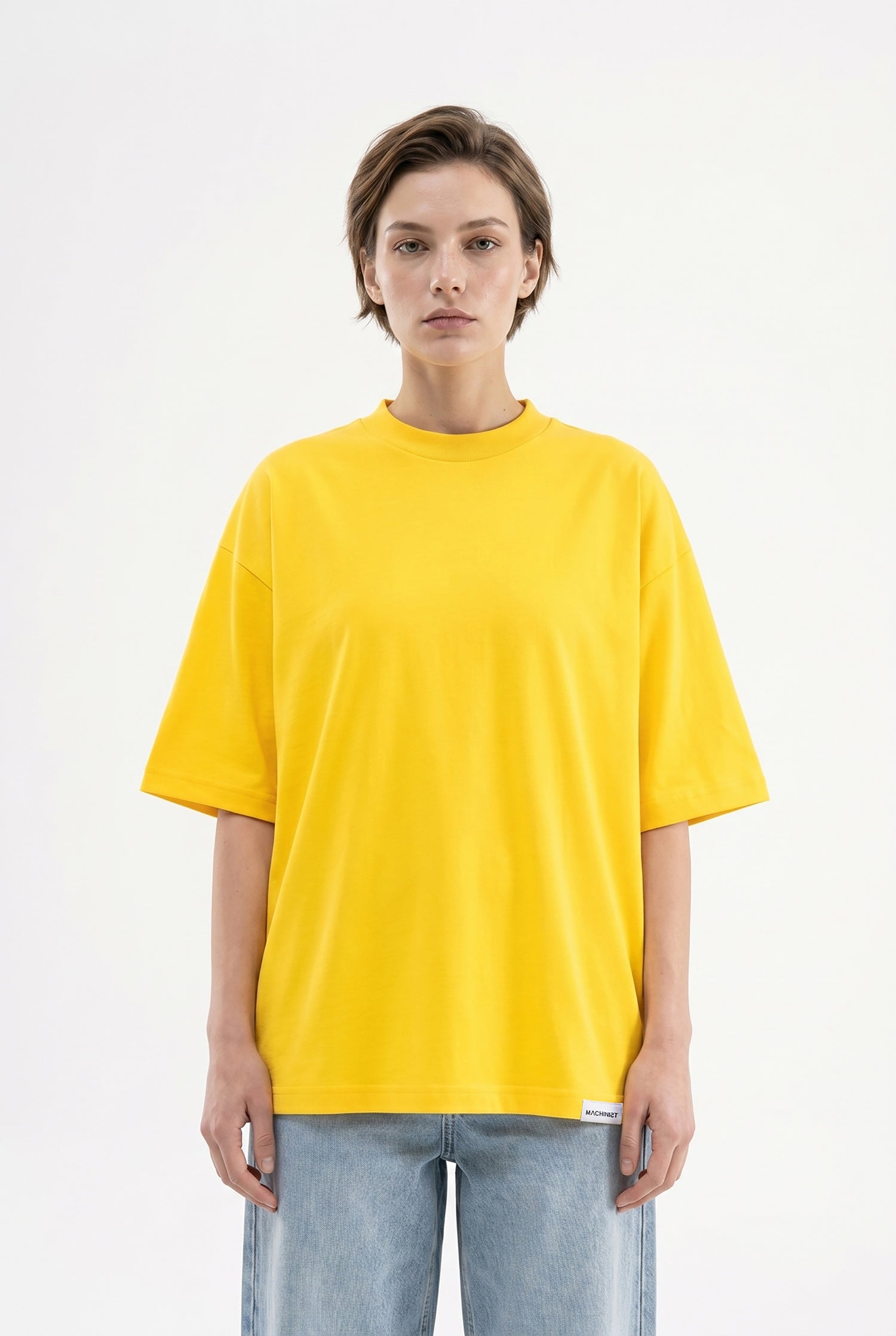Kadın Basic Oversize Pamuklu Süprem T-Shirt Koyu Sarı