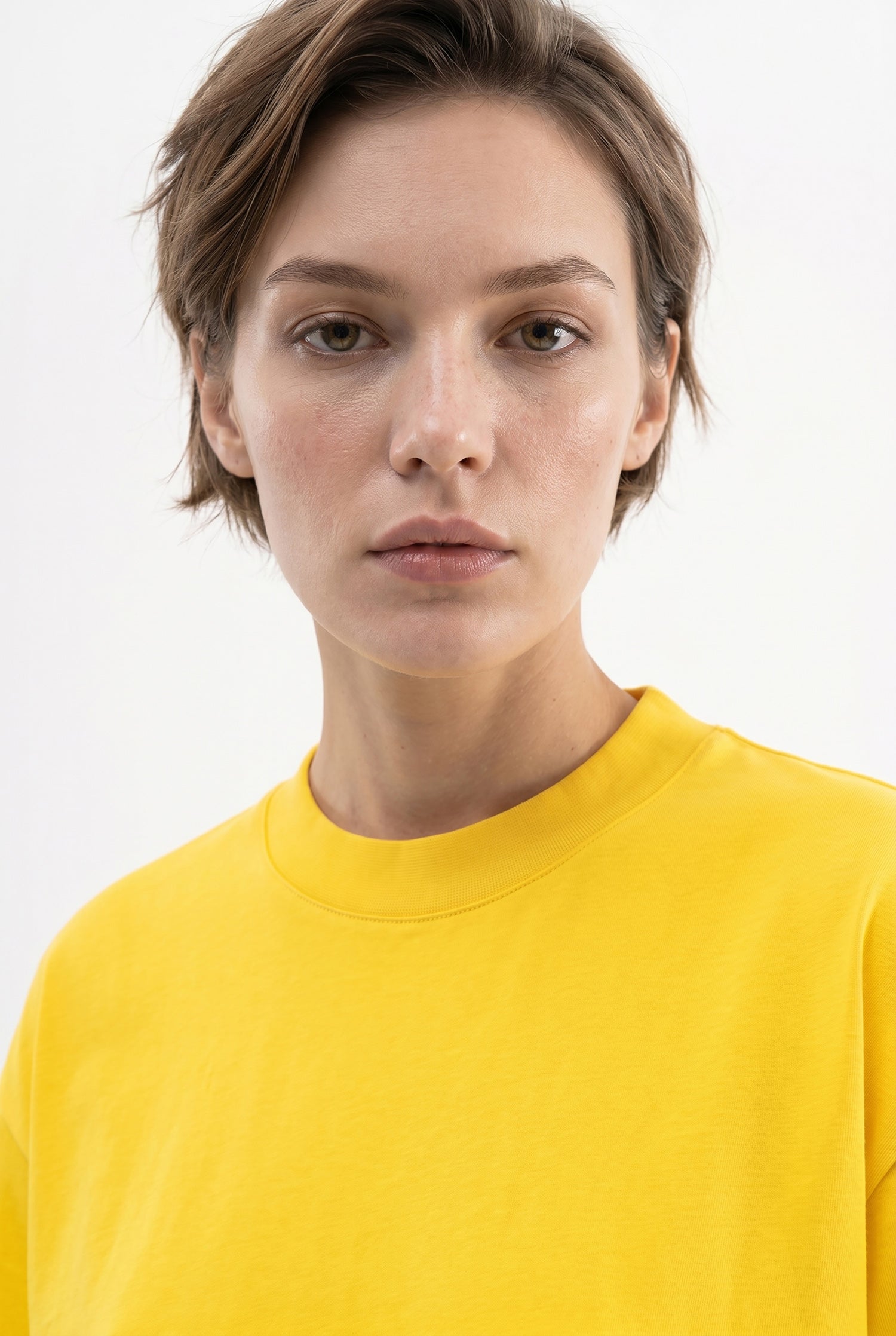 Kadın Basic Oversize Pamuklu Süprem T-Shirt Koyu Sarı-3