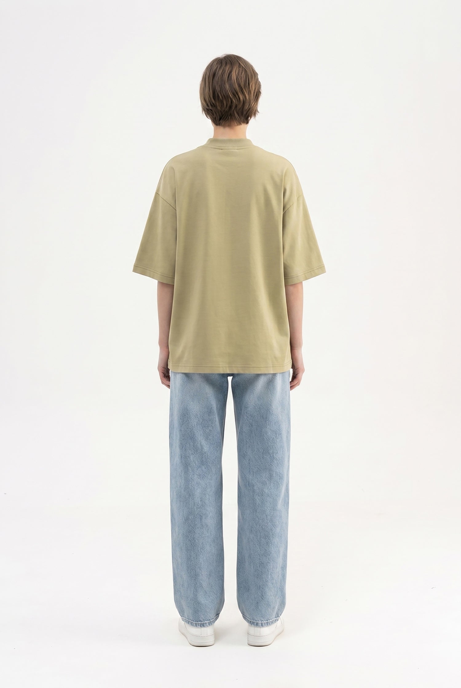 Kadın Basic Oversize Pamuklu Süprem T-Shirt Küf Yeşili-5