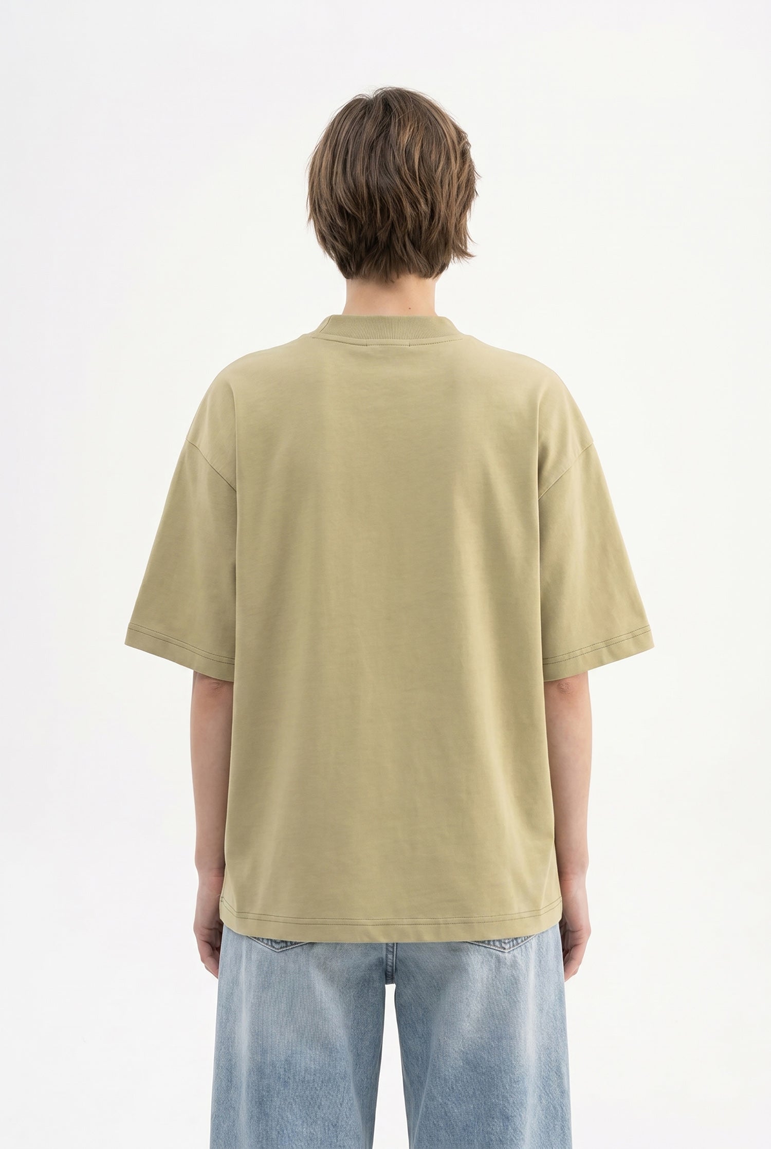 Kadın Basic Oversize Pamuklu Süprem T-Shirt Küf Yeşili