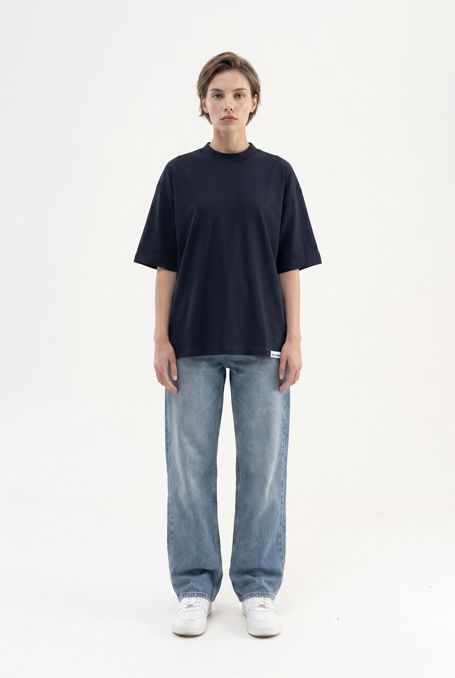 Kadın Basic Oversize Pamuklu Süprem T-Shirt Lacivert-4