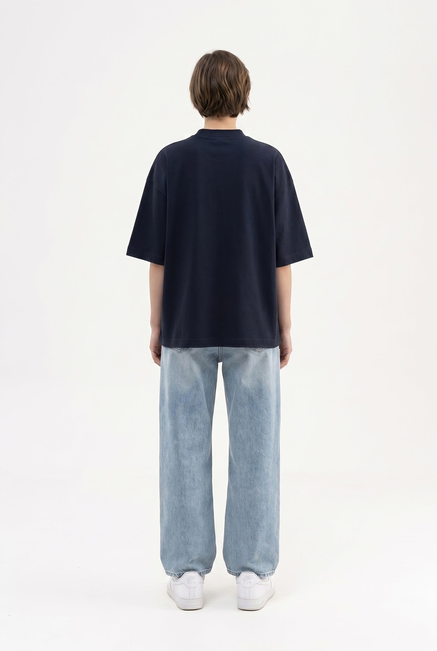 Kadın Basic Oversize Pamuklu Süprem T-Shirt Lacivert-5