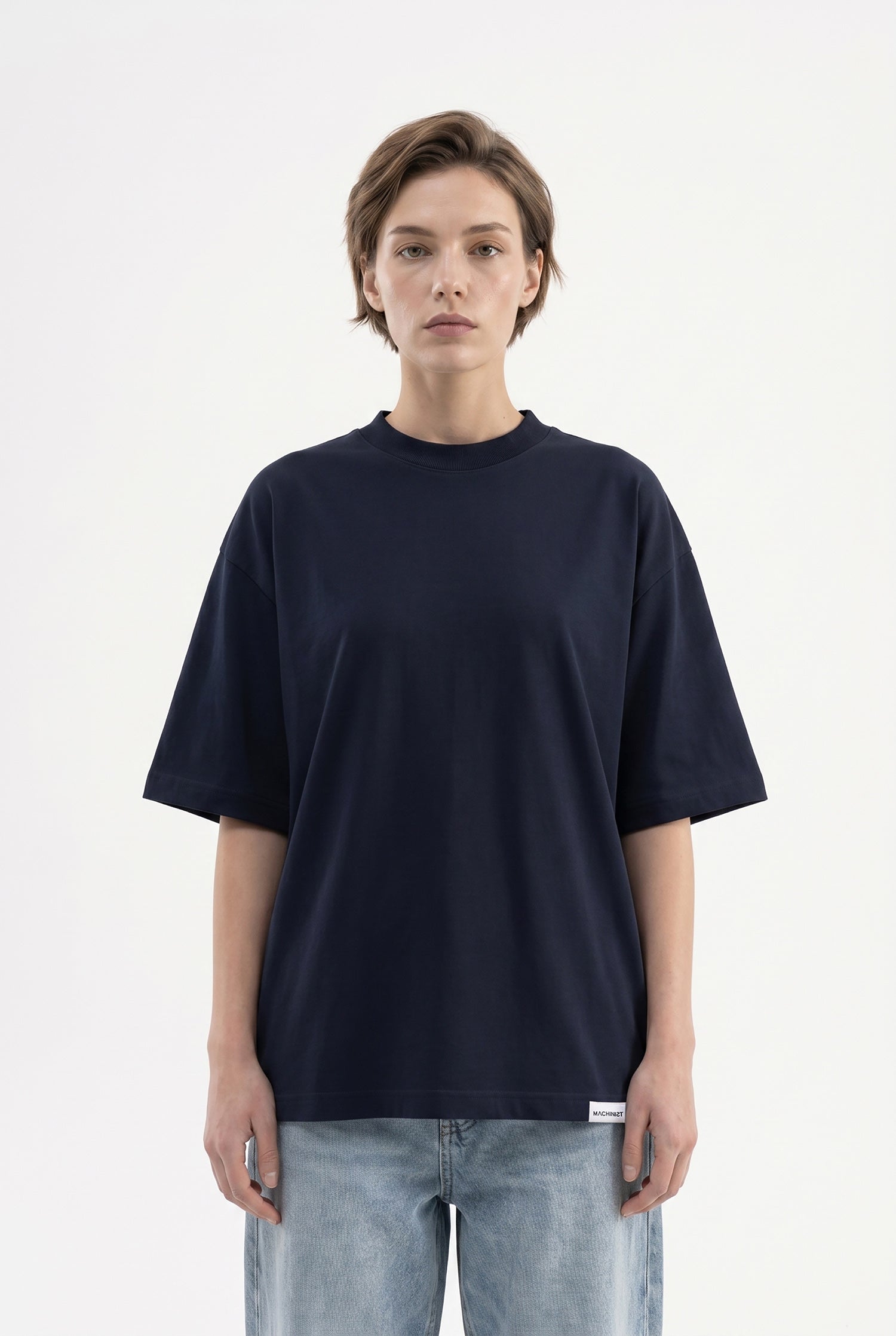 Kadın Basic Oversize Pamuklu Süprem T-Shirt Lacivert