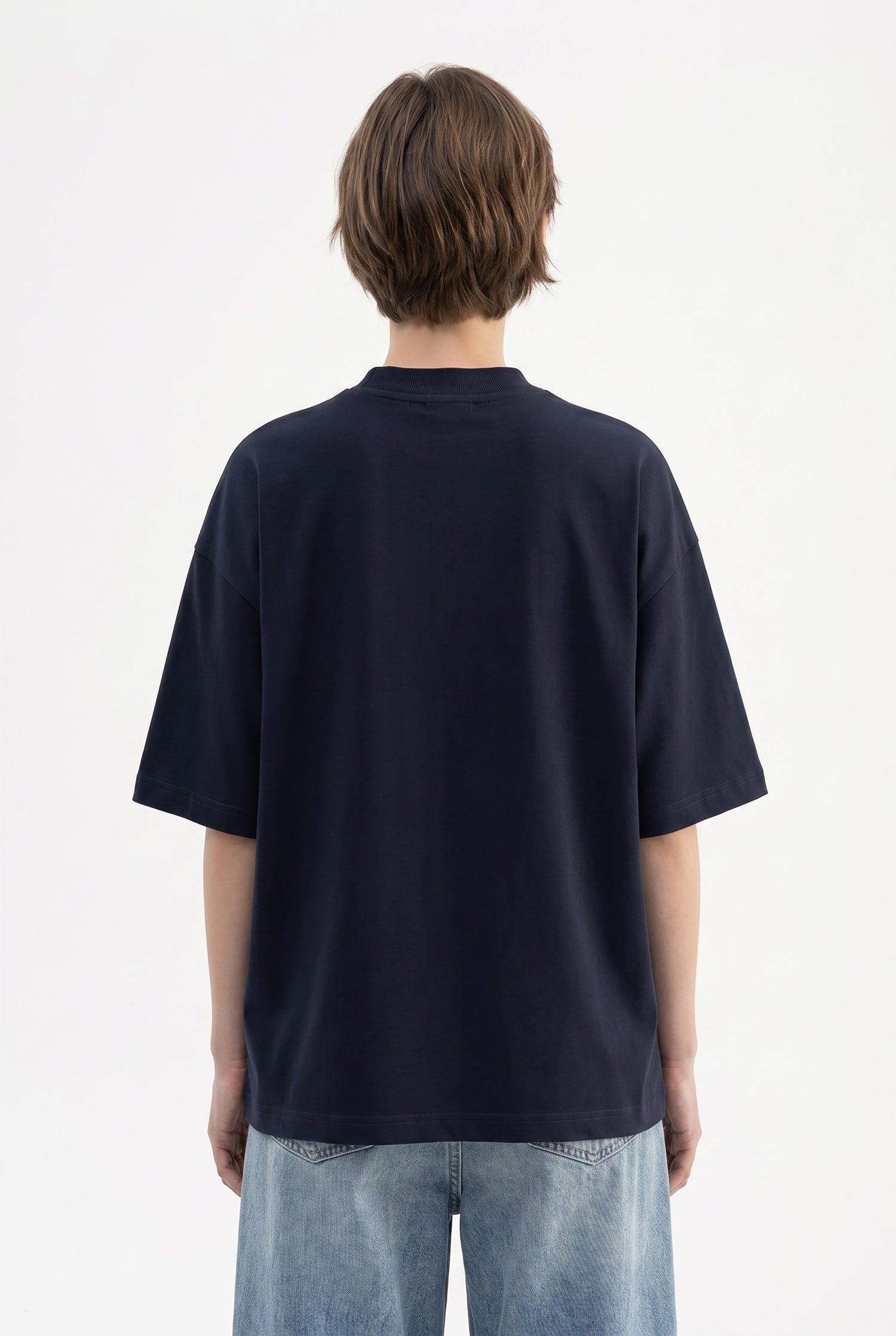 Kadın Basic Oversize Pamuklu Süprem T-Shirt Lacivert