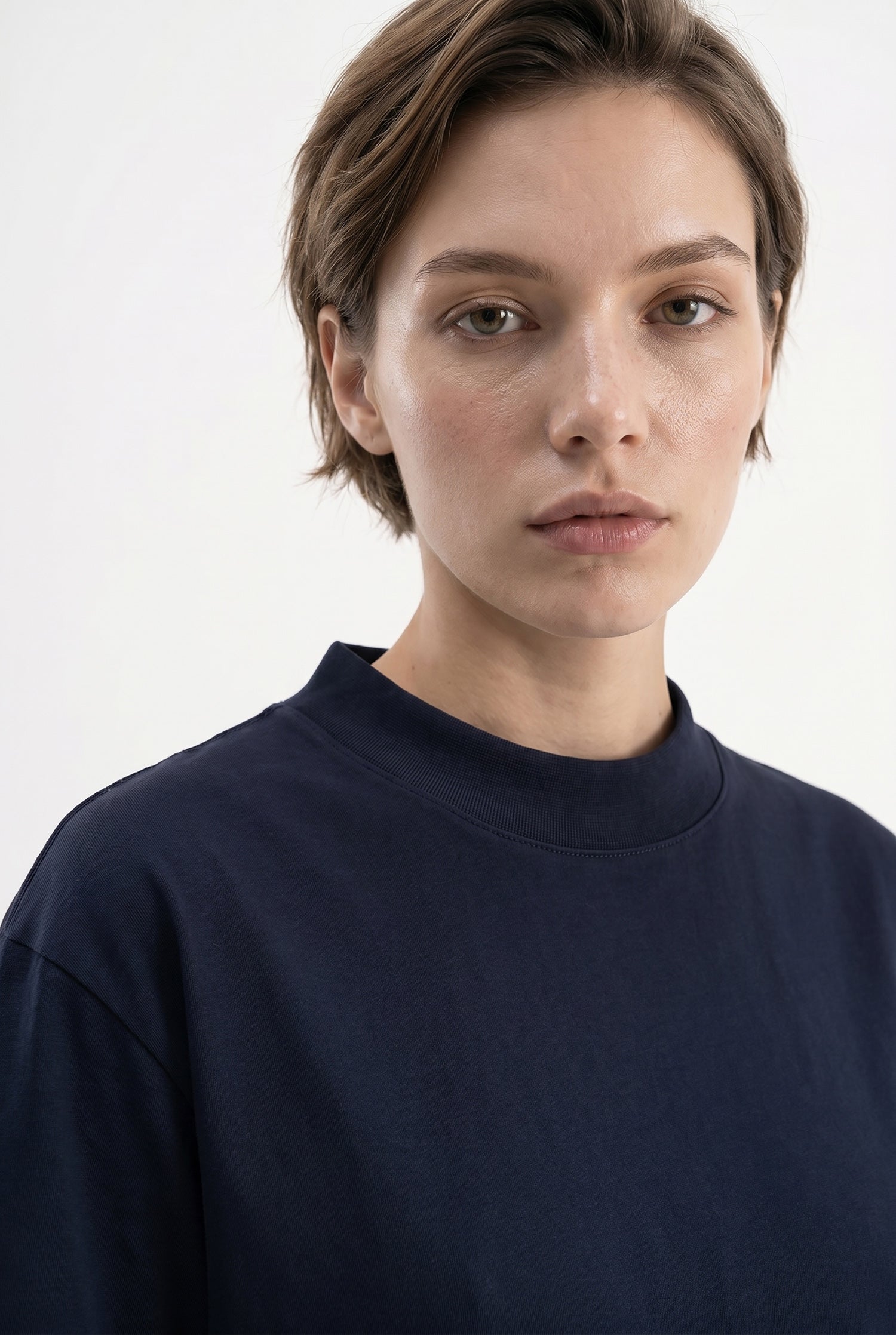 Kadın Basic Oversize Pamuklu Süprem T-Shirt Lacivert-3